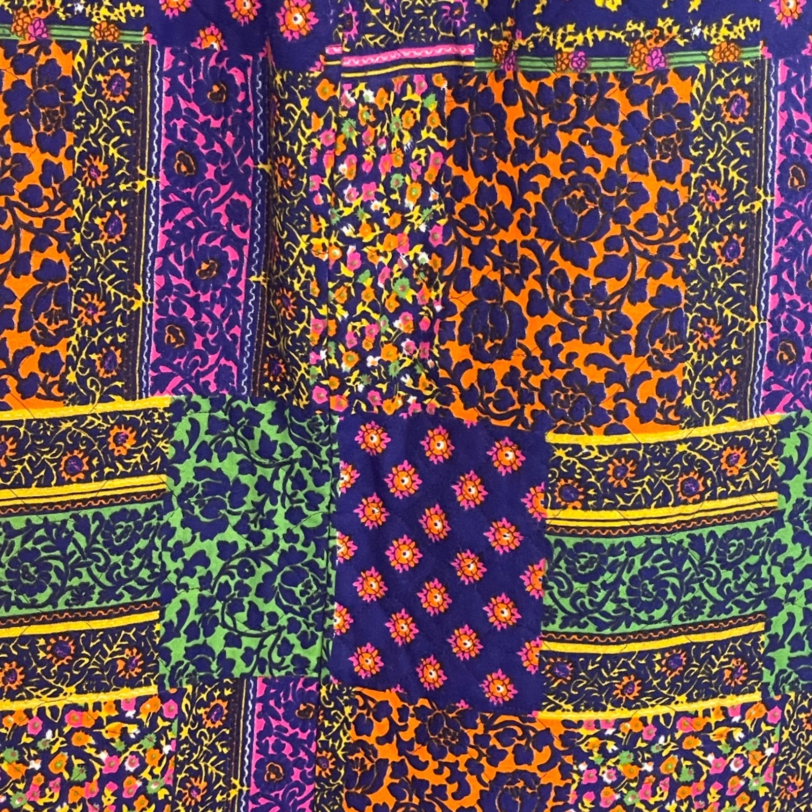 Vintage Quilted Maxi Skirt Floral Patchwork High Waisted A-Line Multicolor 70s