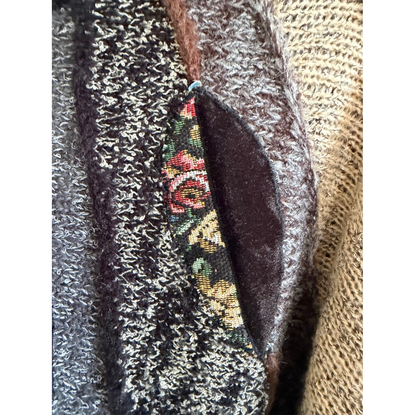 Vintage Tapestry Leaf Patchwork Sweater Women L Black Multi Color Art To Wear
