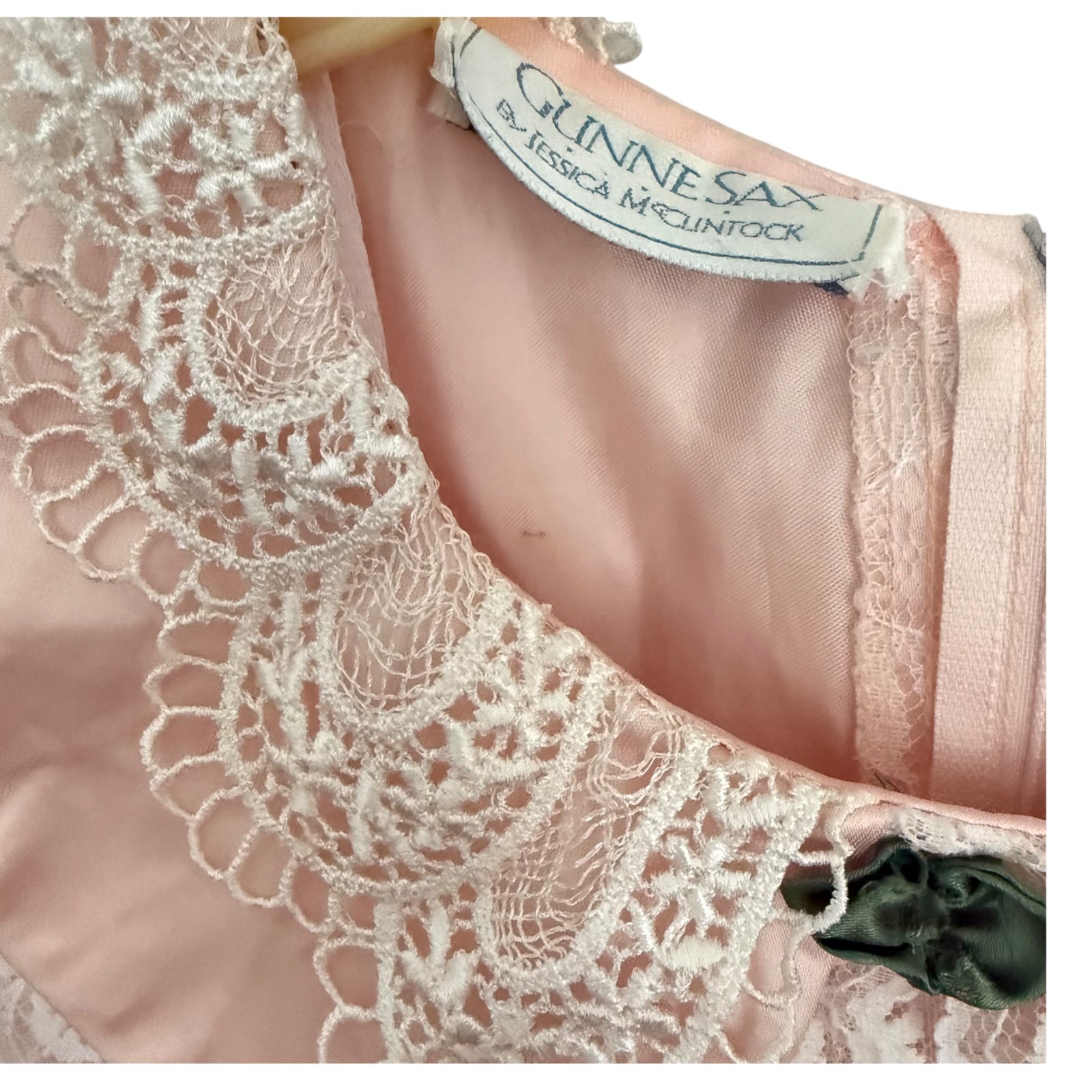VTG Gunne Sax Girls Peach Blush Lace Party Dress Drop Waist Peter Pan Collar 80s