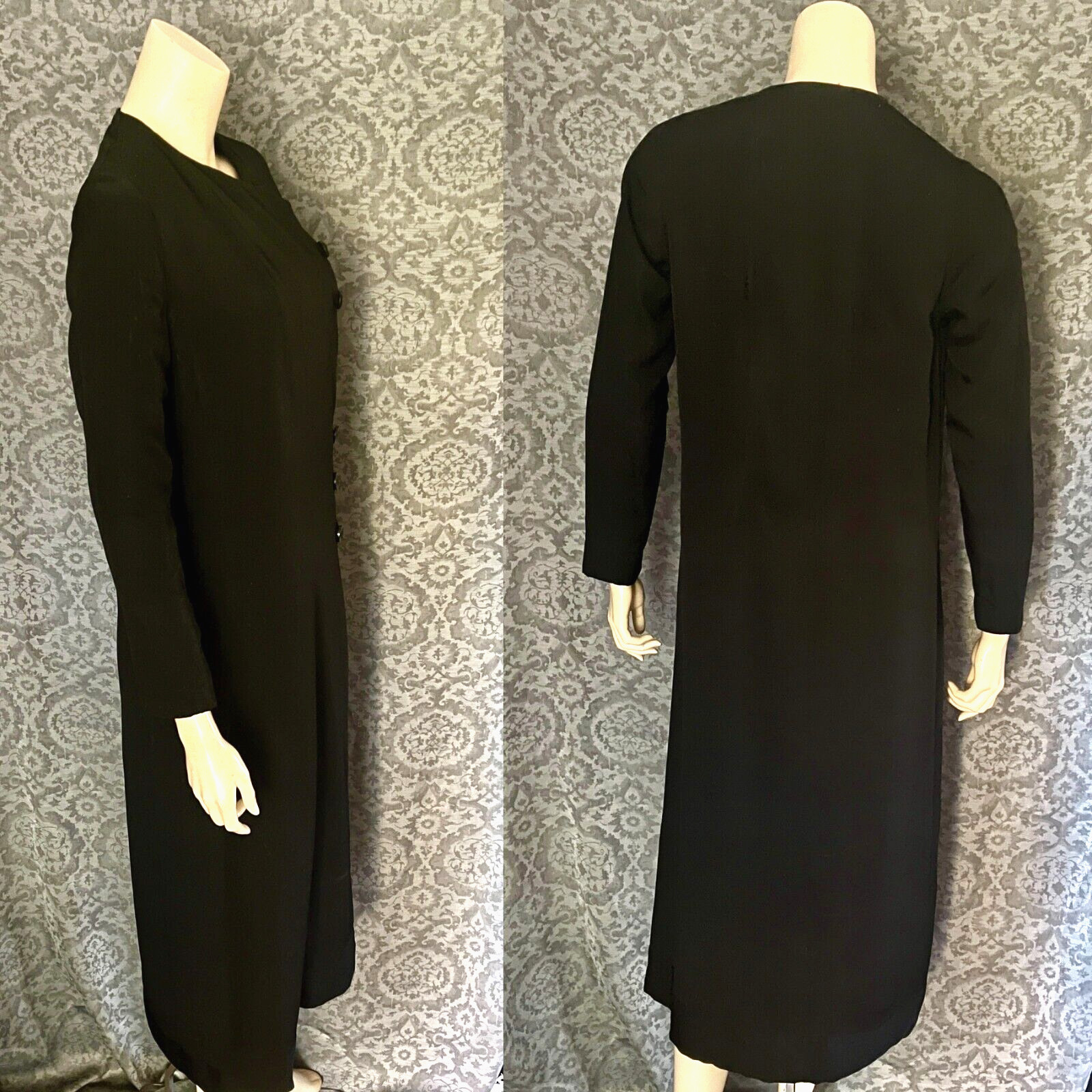 Elegant Inky Black 1920s Silk Occasion Coat, Inner Pocket, Raglan Sleeves, P-S
