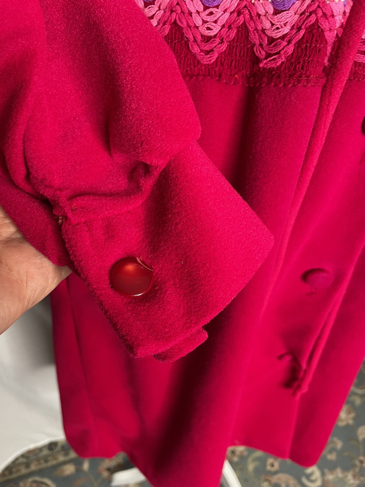 Vintage At Home Wear for Van Raalte Pink 70s Hostess Dress Robe Embroidered Trim