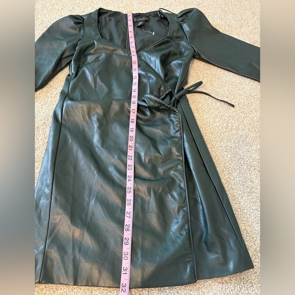 House of Harlow 1960 Green Vegan Leather Long Sleeve Wrap Dress Womens XS NWOT
