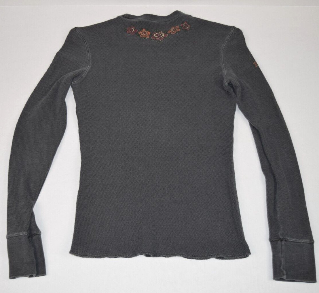 Vintage Thermal T-Shirt Lucky Peace Size S 80s 90s Wildcat & Roses Waffle Weave