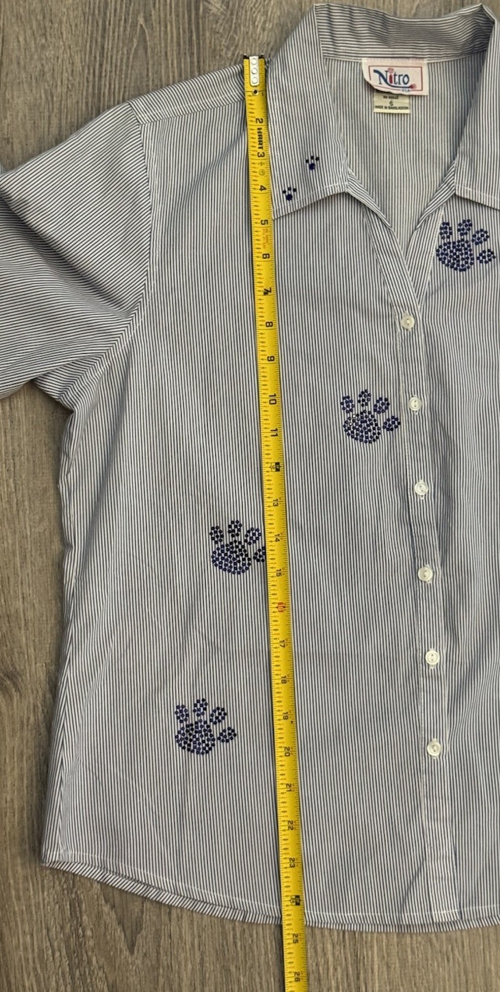 Vtg 80s Nitro 3/4 Sleeve Blue Paw Rhinestones Button-Up Blouse Women’s Small UK