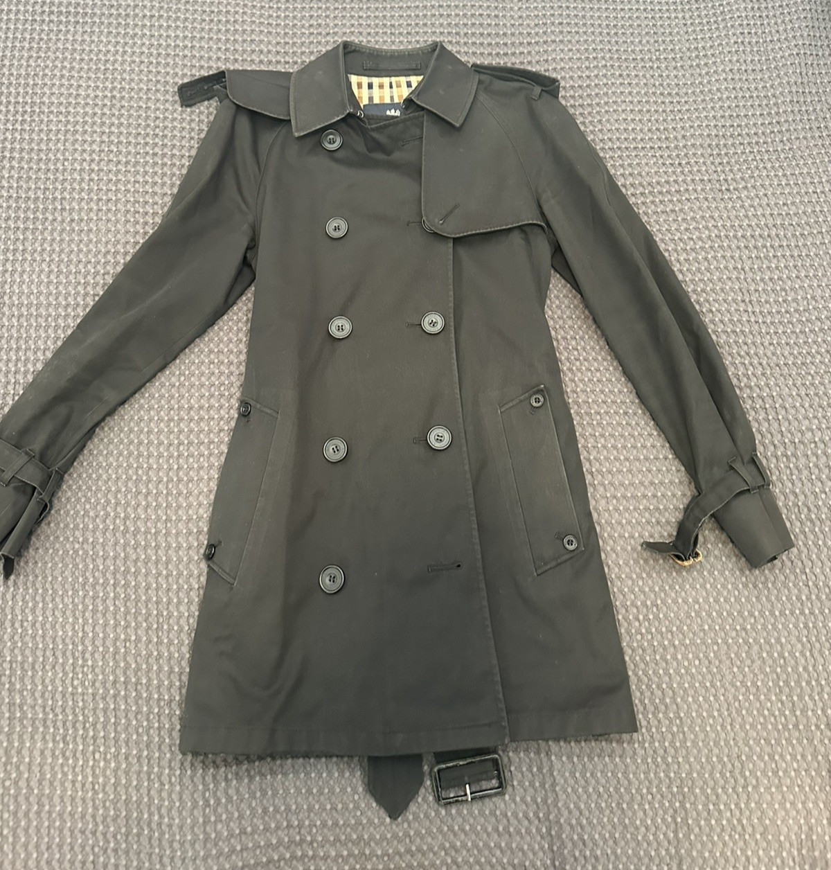 BLACK VINTAGE WOMENS AQUASCUTUM MINI TRENCHCOAT OVERCOAT SZ8 AU