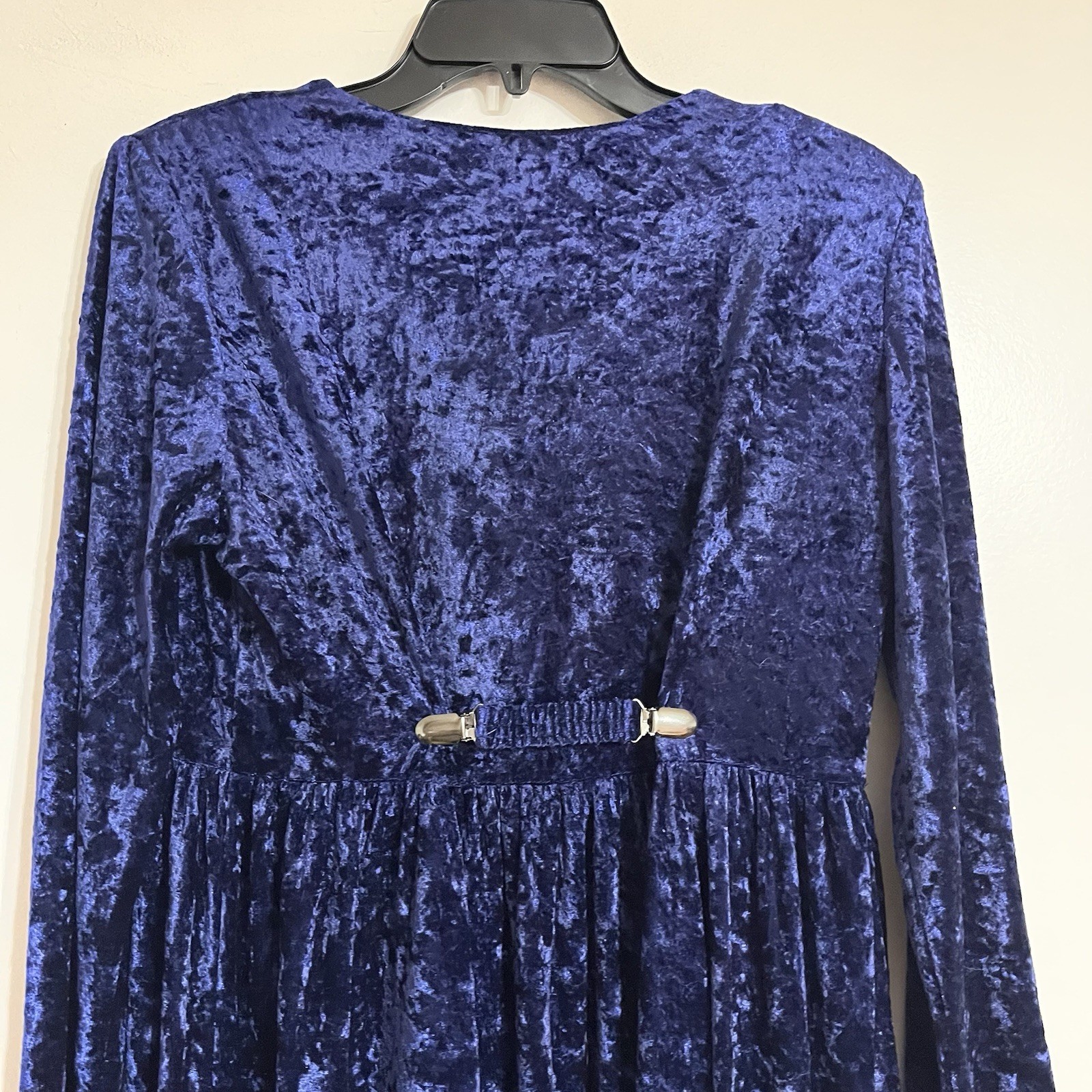 90s Vintage Molly Malloy Dress Women’s Size 8 Midi Length Blue Crushed Velvet