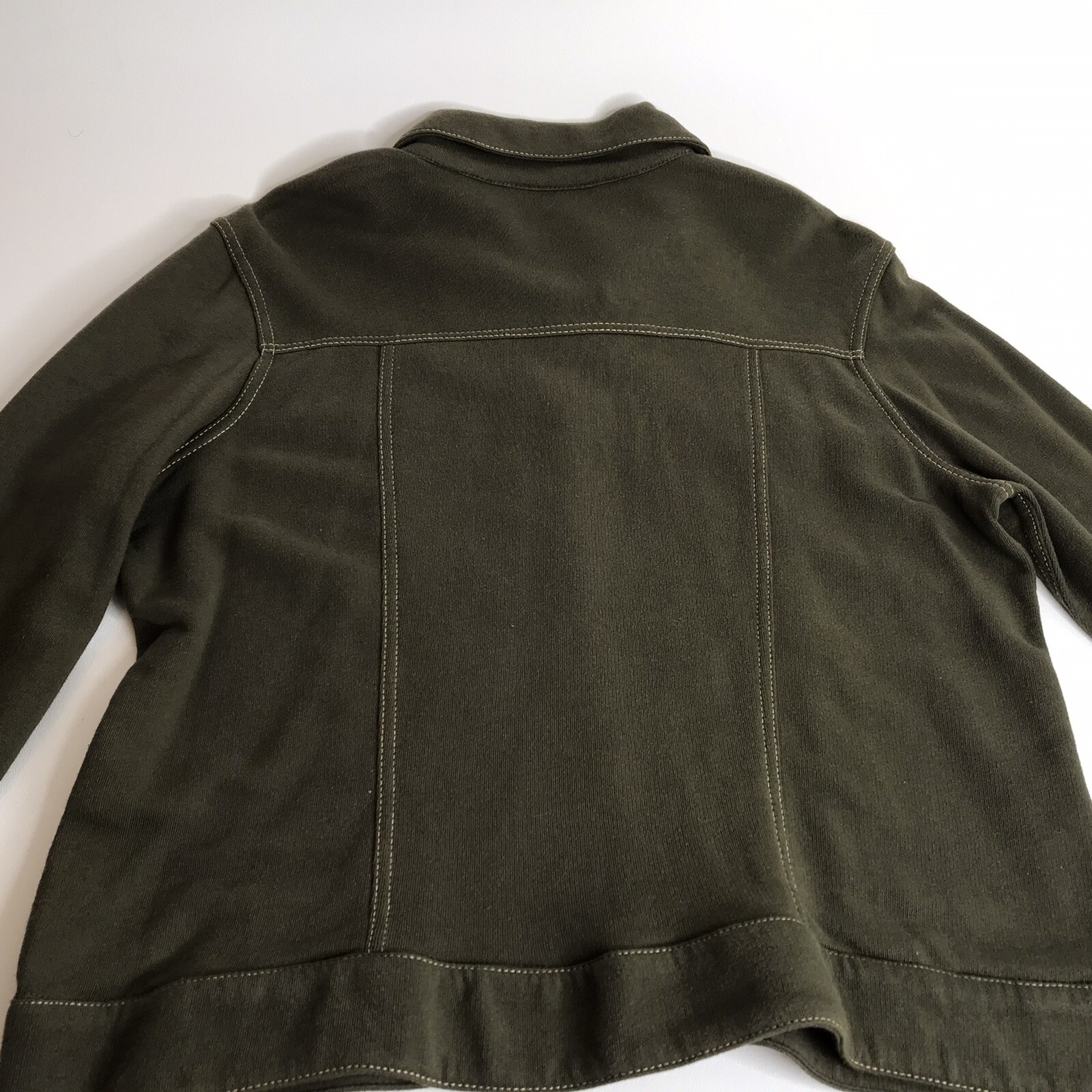 VINTAGE IZOD Womens L Jacket Khaki Green Button Jean Jacket Army Style NWT