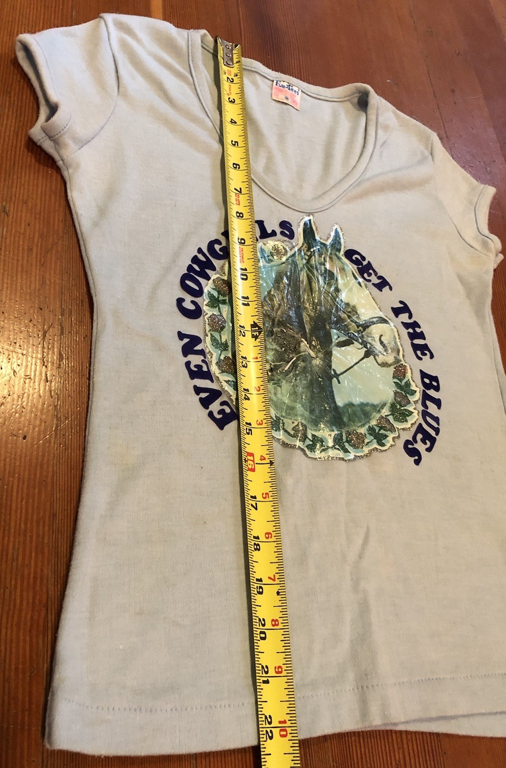 Vtg 70’s Babydoll T-shirt COWGIRLS GET THE BLUES Horse Flowers Fun-Tees Sz S/M*