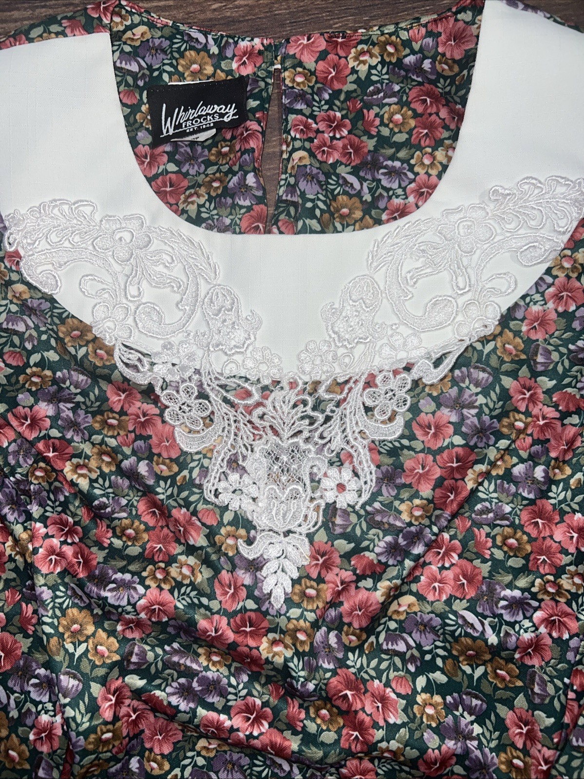 Vintage Whirlaway Frocks Women’s Lace Trim Collar Size 16 WP Floral Scallop Hem