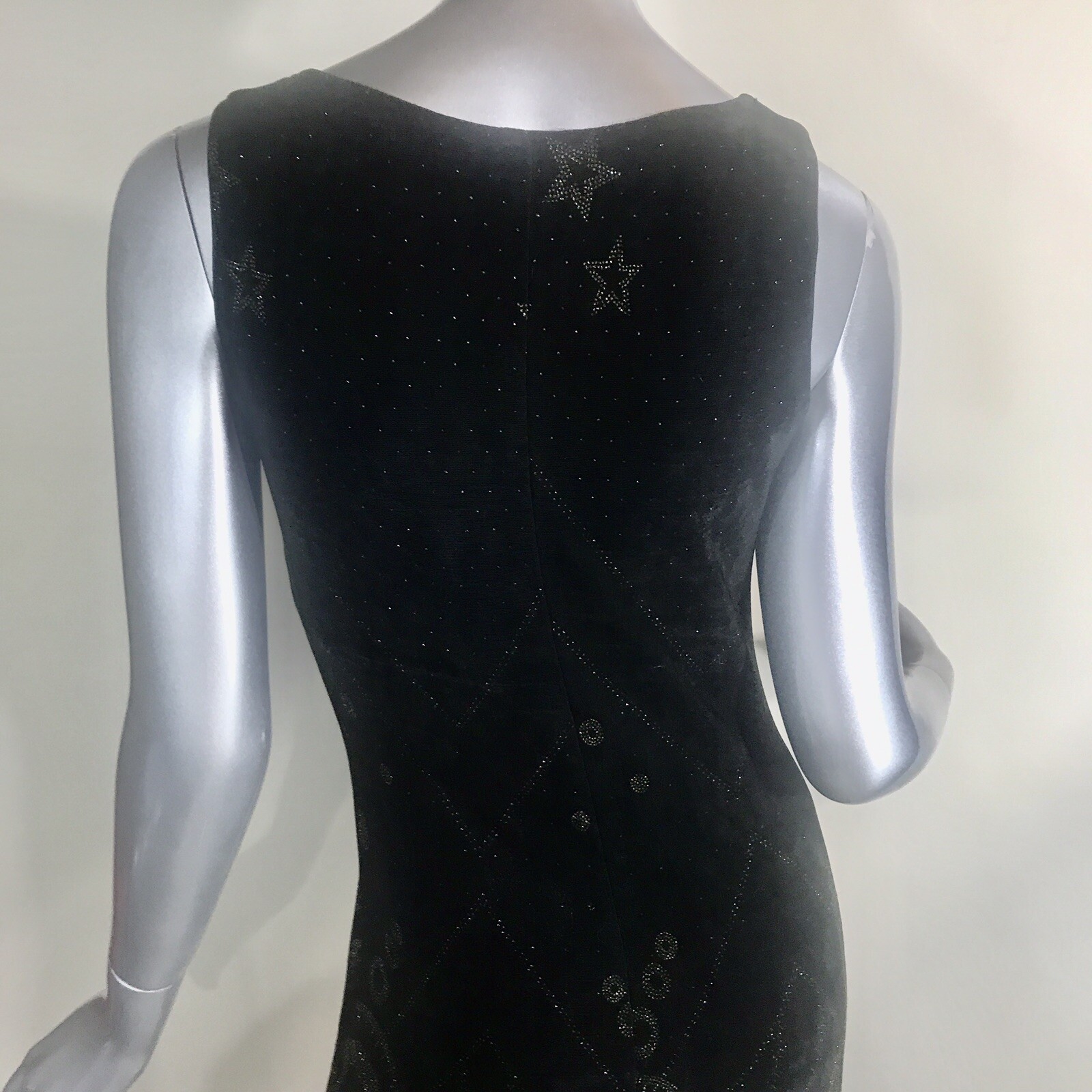Vintage 90’s Mica Women’s Medium Fitted Black Astrological Stars Abstract Dress