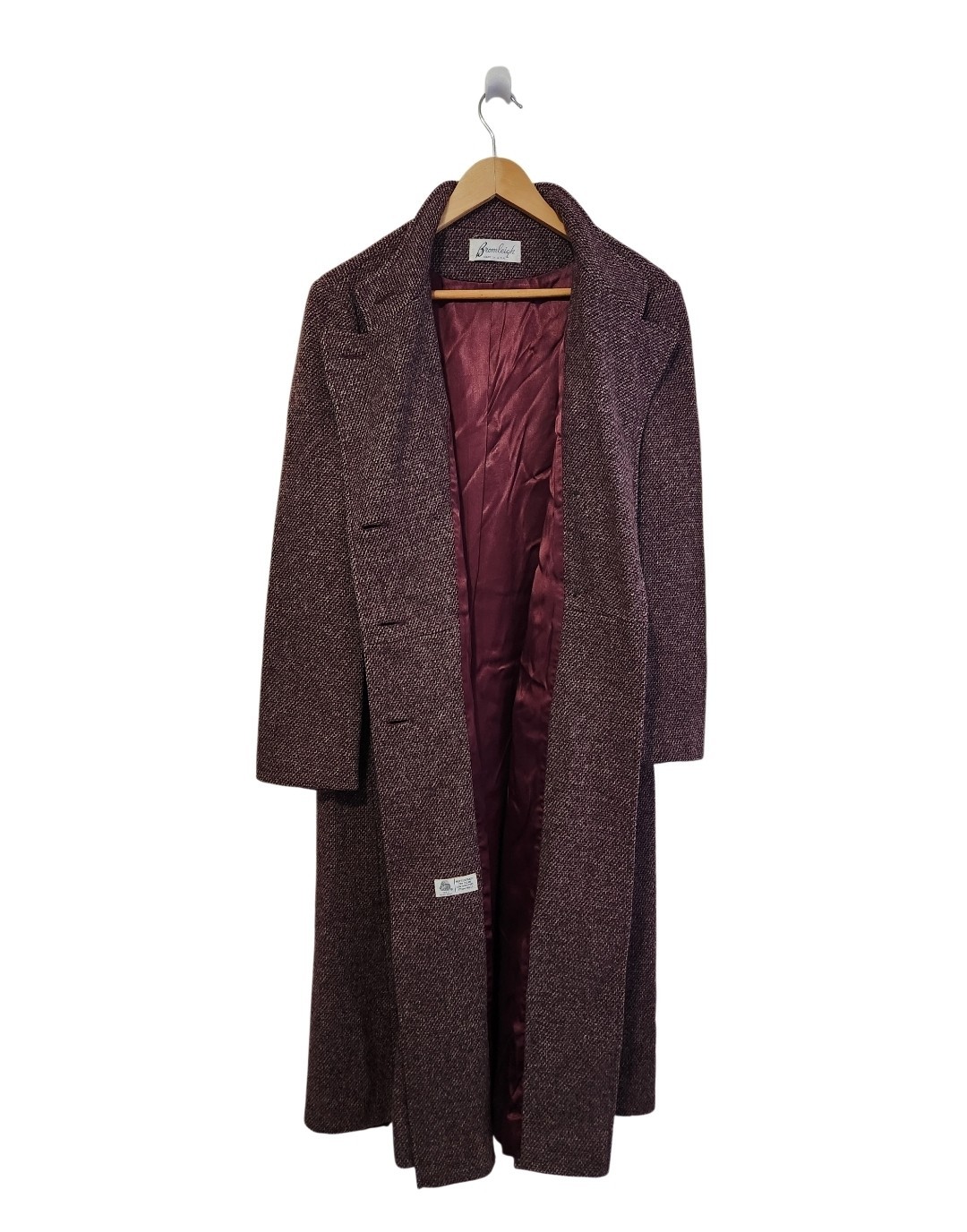 Vtg Bromleigh Burgundy Wool Tweed Double- Breasted Coat Women’s 40″ bust (no sz)