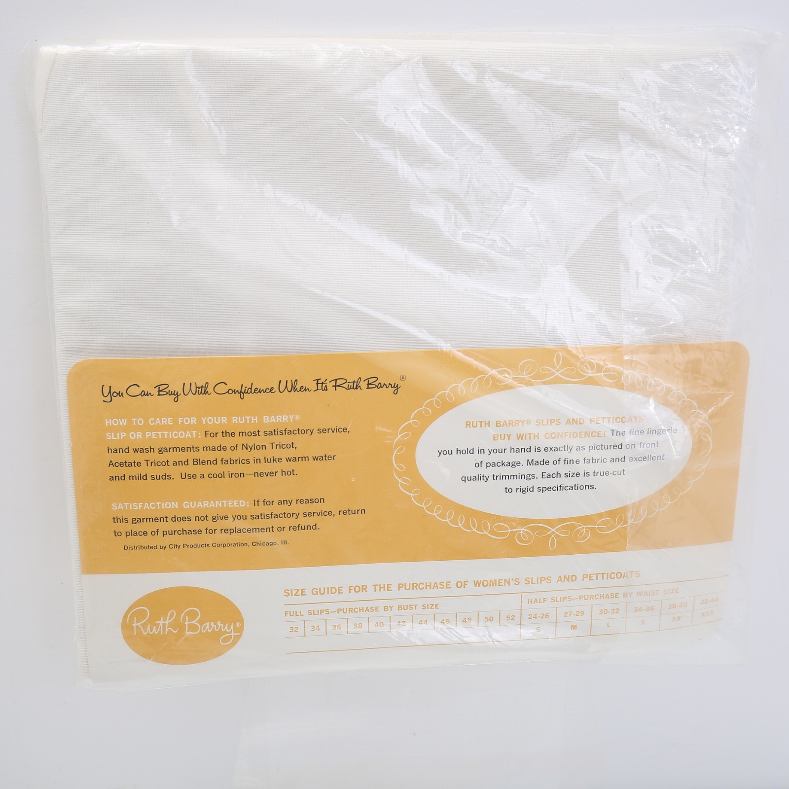 Vtg Ruth Barry Full Slip Shadow Panel Size 40 Original Packaging NOS