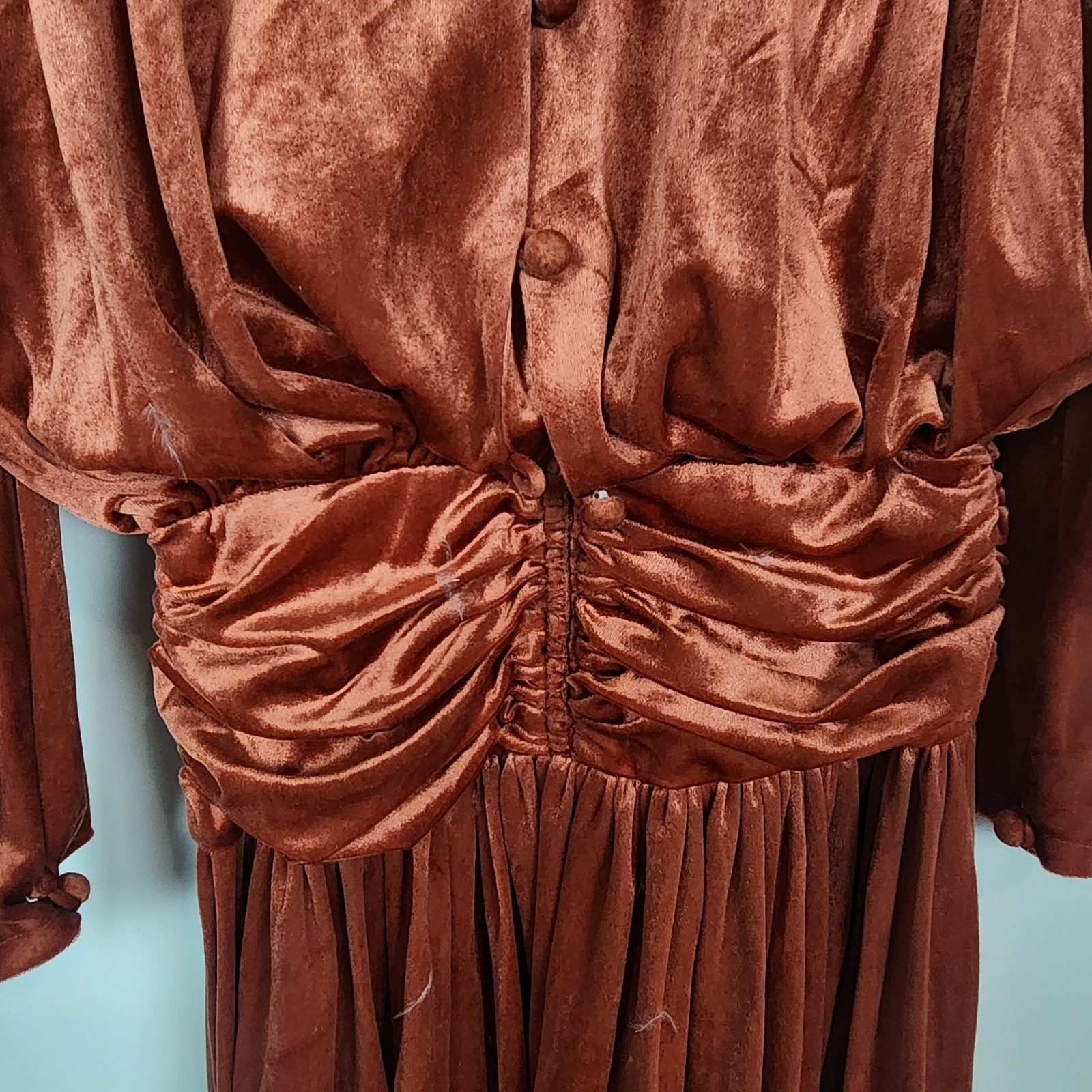 Vintage 80s Rust Velvet Dress 10 Beaded Disco Studio 54 Draped Rare John Charles