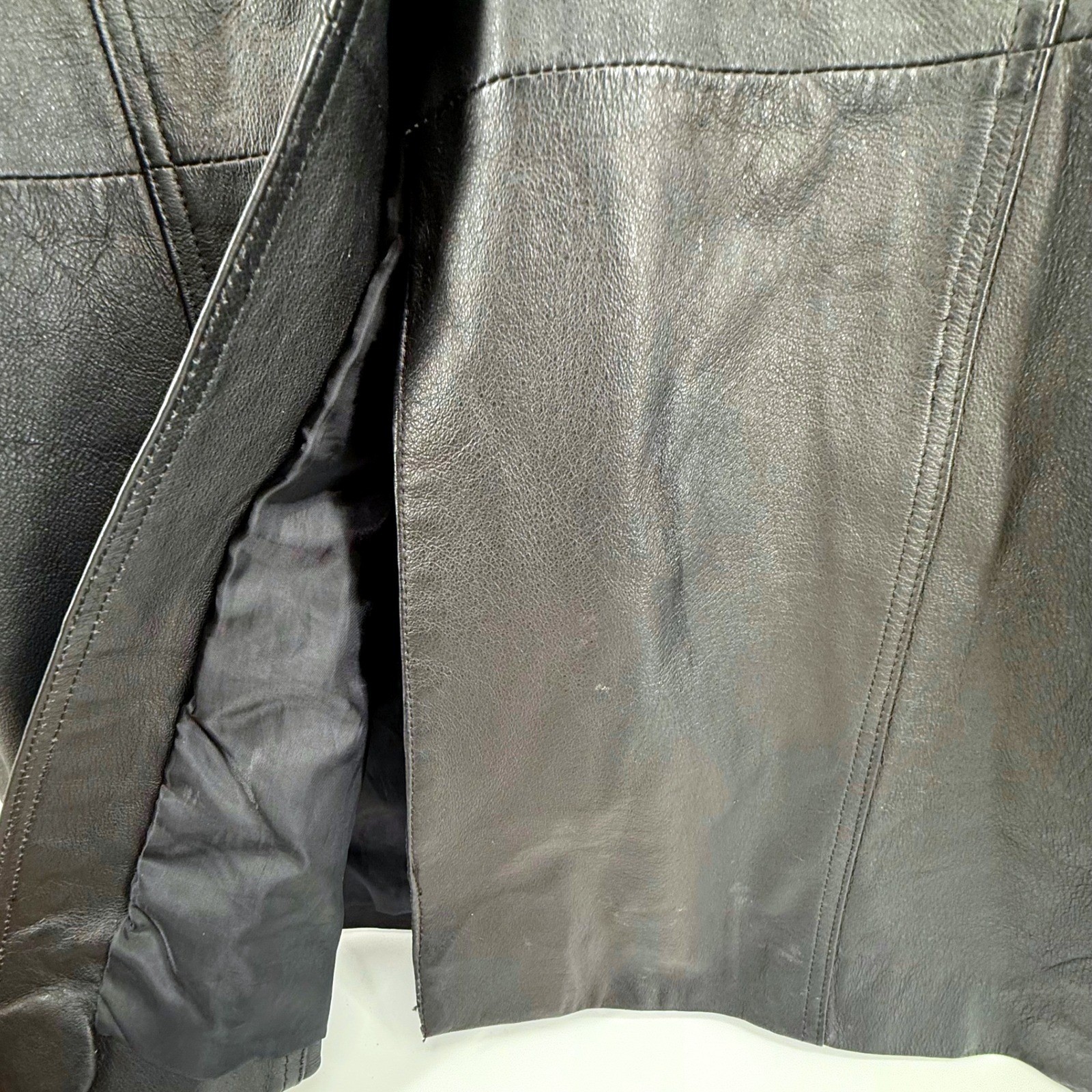 VTG Maurices Trench Coat Medium Women Oversize Leather Belted Black Full Length