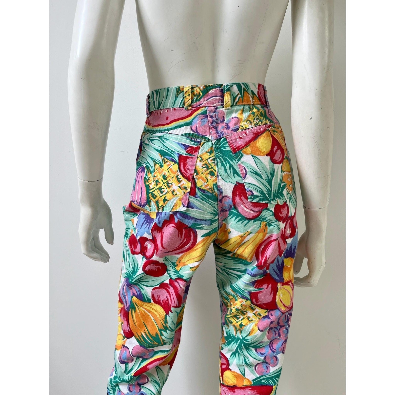 1990s Pants / 90s Rainbow Fruit Print Jeans / Small 25” Waist