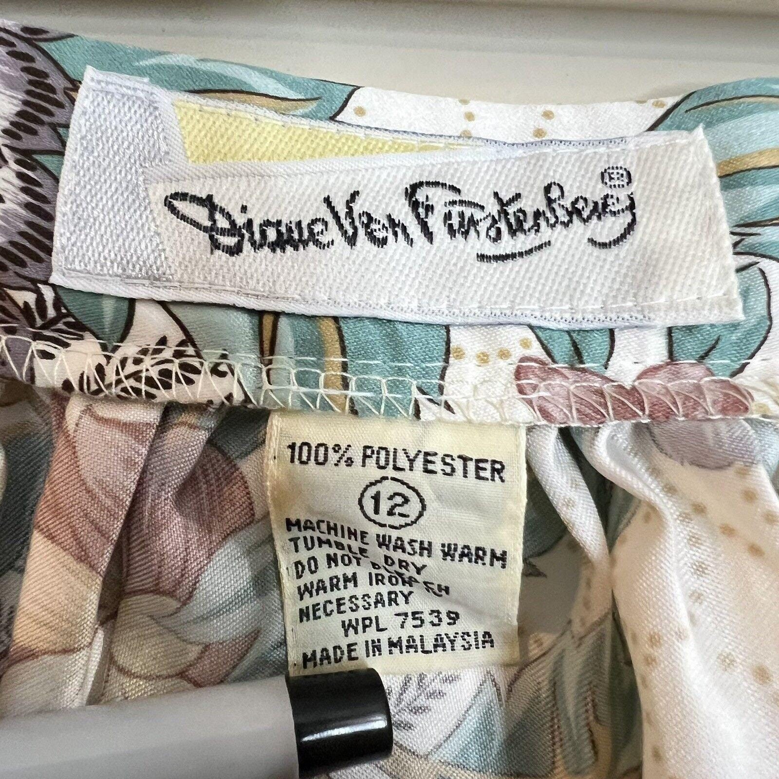 Vintage Diane Von Furstenberg Floral Midi Skirt Tan Pink Green Botanical Sz 12