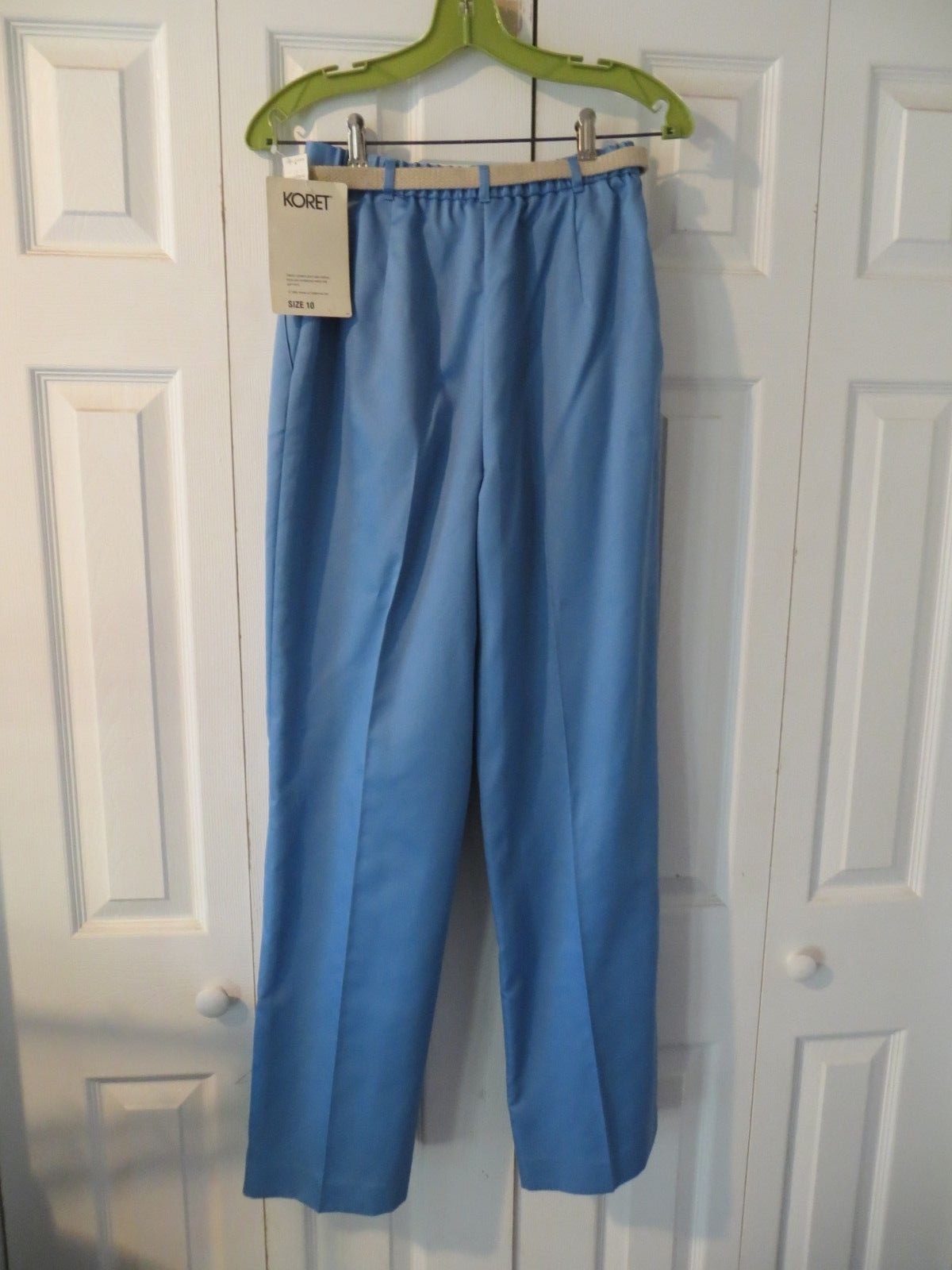 NWT 80’s Vintage Koret Light Blue Poly Cotton Belted High Waist Mom Pants 10