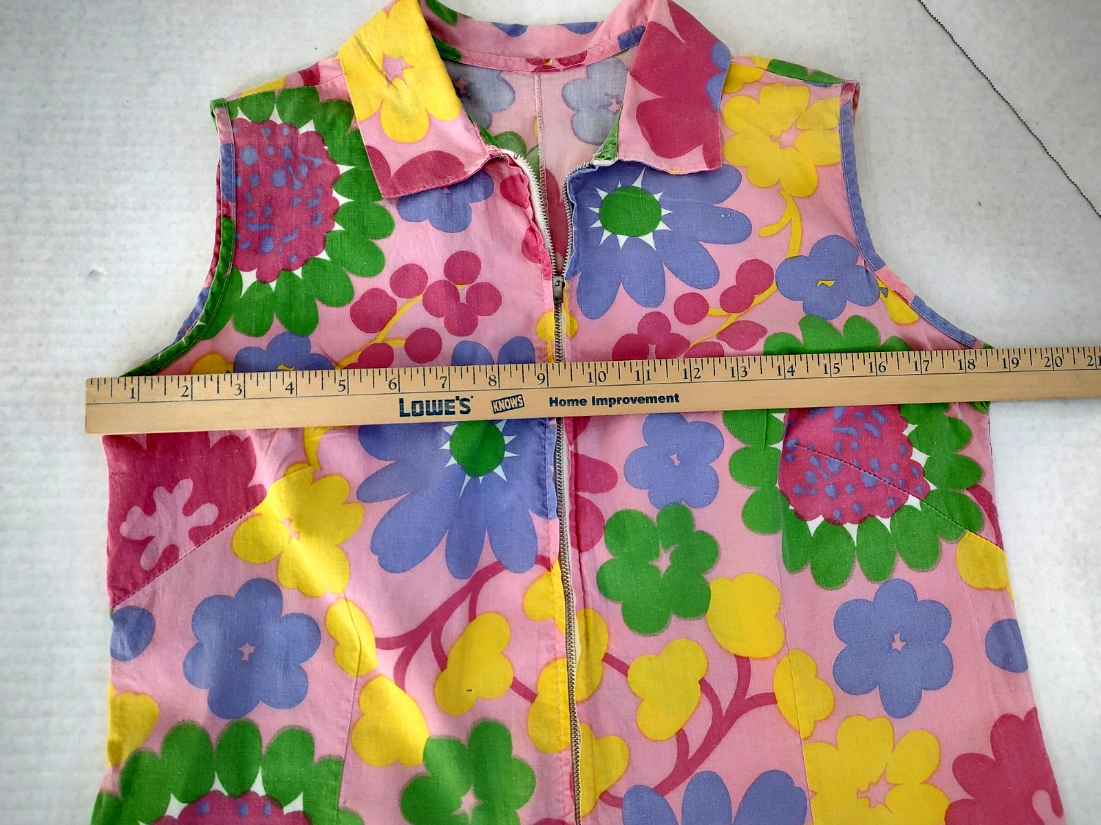 Vtg 60s/70s Handmade Womens S/M Romper Mod Pop Art Flowers Playsuit Zipper Front