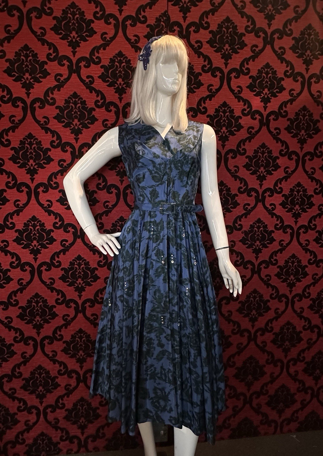 1950s Henry Rosenfeld Rhinestone Circle Party Dress Vintage Pinup Rockabilly