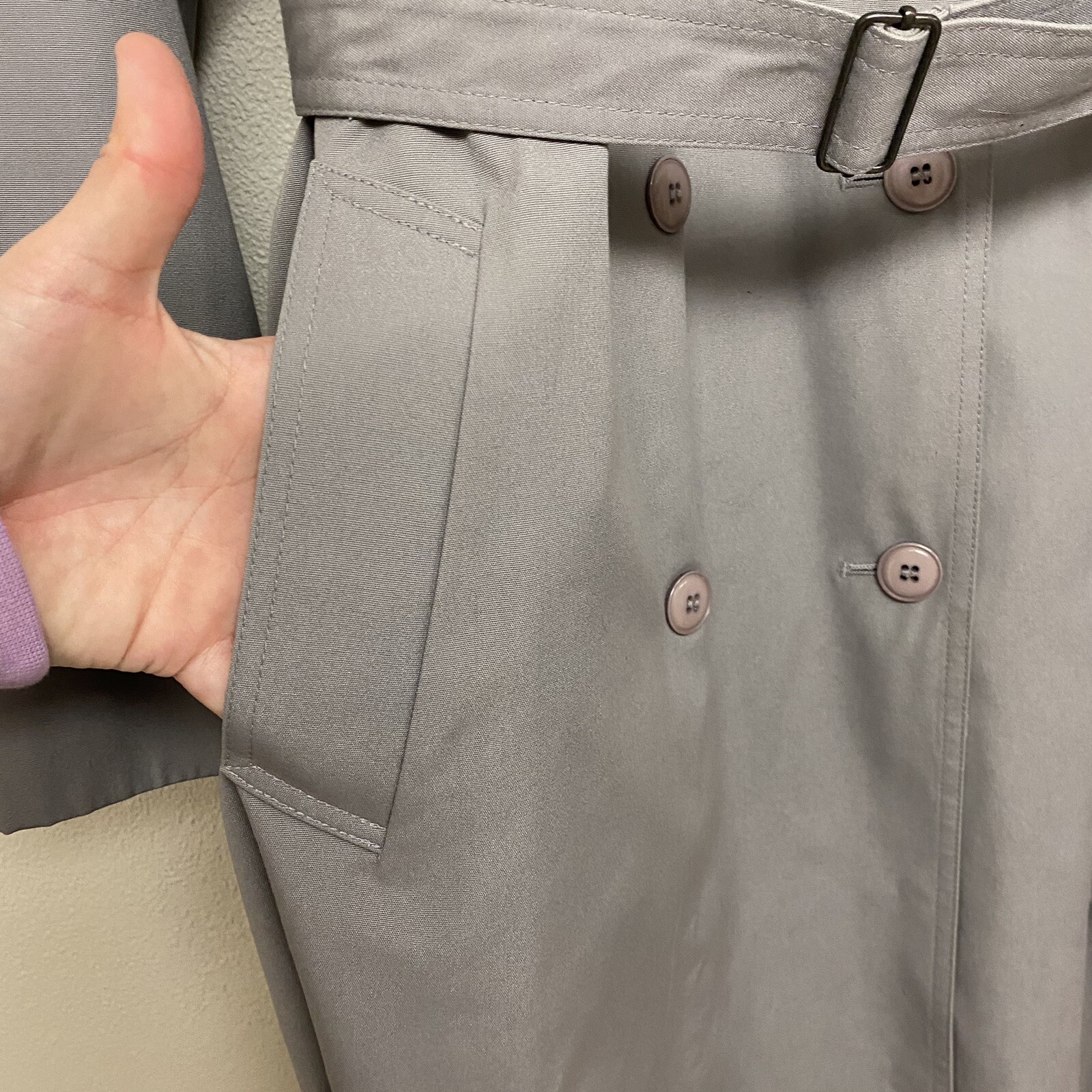 Vintage Fleet Street Trench Rain Coat Gray Size 10 Button Up Wool Blend Liner