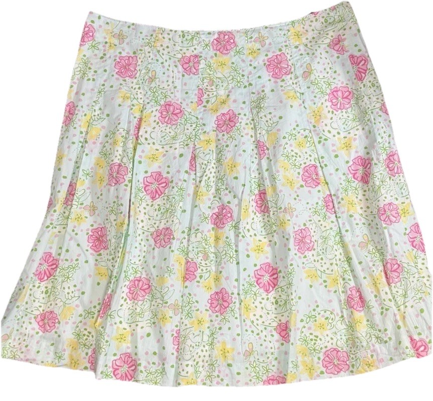 Vintage LILLY PULITZER White Label Pleated Meadow Skirt Sz 14 Summer Floral