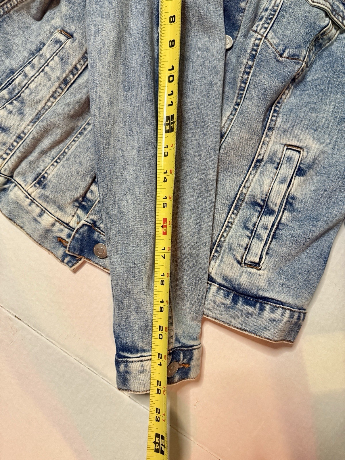 Y2K UpCycled South Western Jean Frosted Denim Jacket Aztec Custom sz 12 14 L