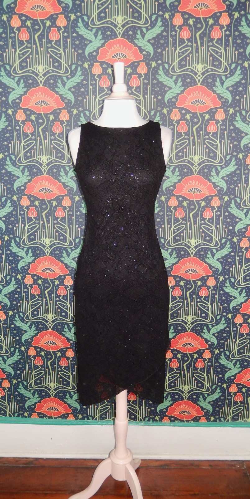 Vintage 90’s Y2K Cocktail Dress Black Whimsigoth Flocked Velvet Glitter