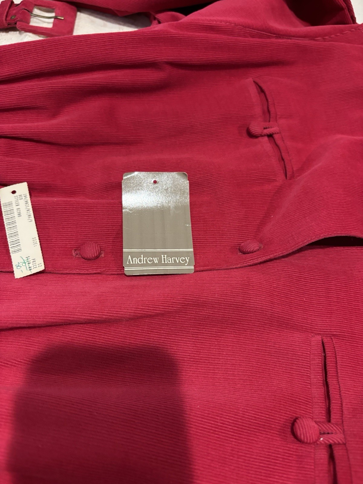 Vintage Andrew Harvey Corduroy Red Long-Sleeve Dress – NWT- Women’s Size 12
