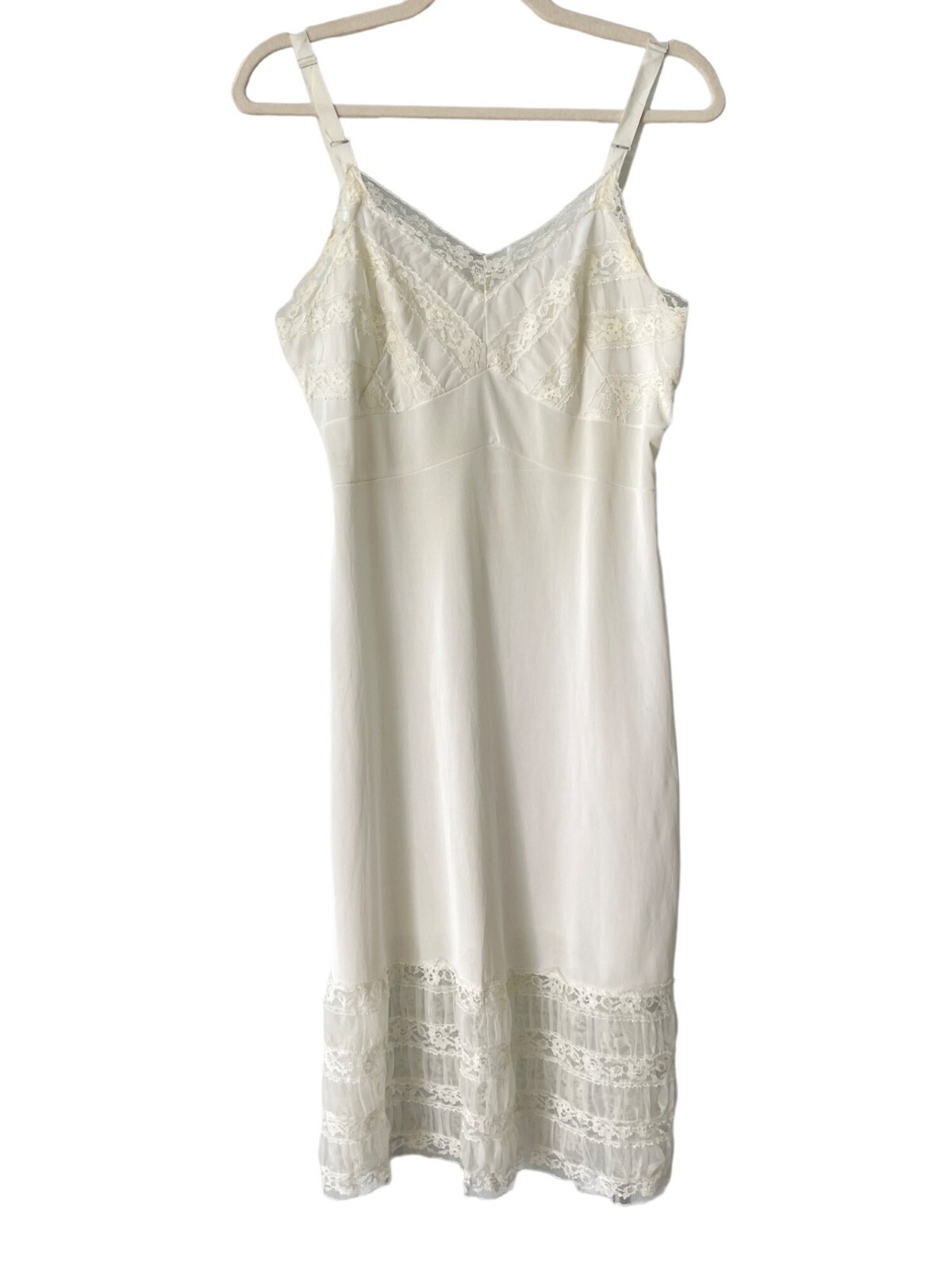 Vintage 50s Kel Ray Slip Dress Womens 38 Small Lace Trim White Coquette Ethereal