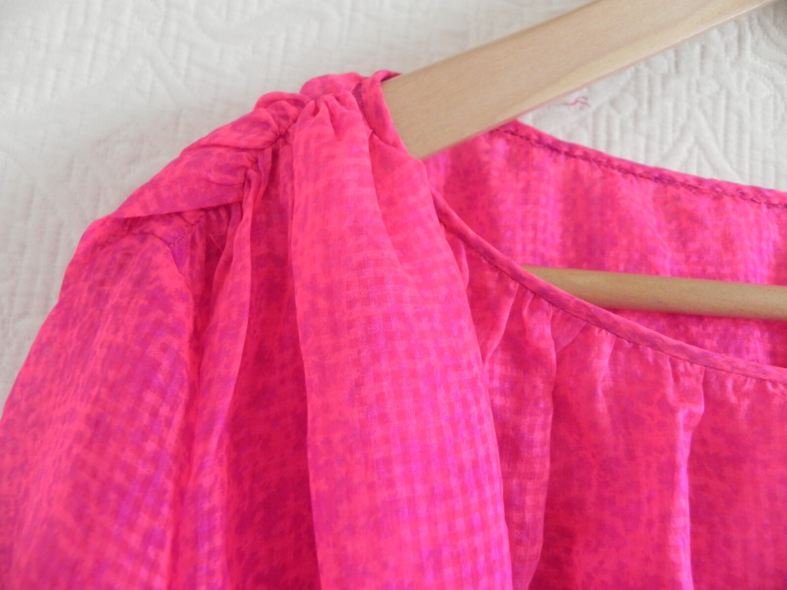 Carolyne Roehm 2 PC Silk Chiffon Tunic Top/Maxi Skirt Neon Fuchsia/Purple Size S