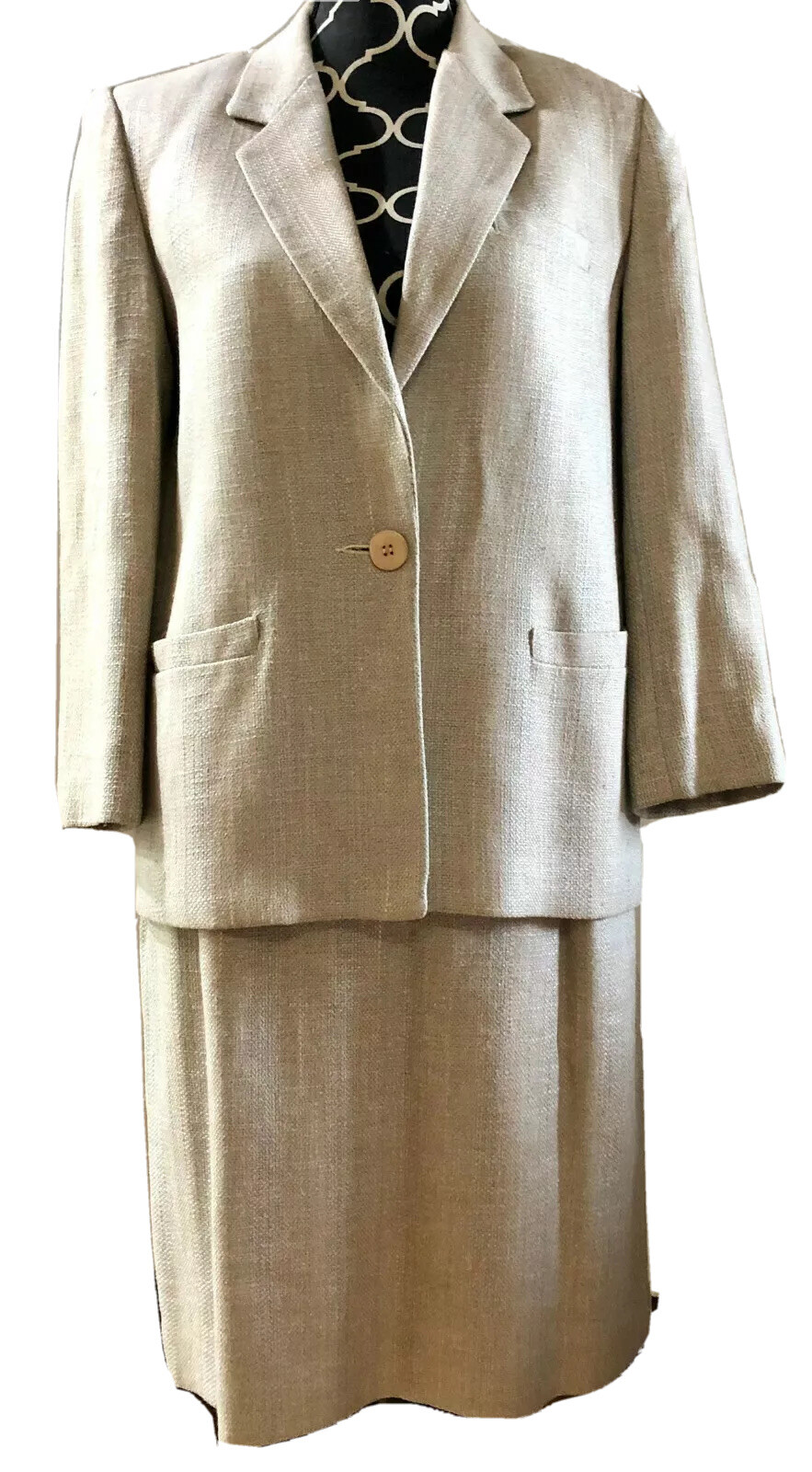 VINTAGE BERT NEWMAN WOOL HOUNDSTOOTH SINGLE BREAST SKIRT SUIT sz 4 PETITE