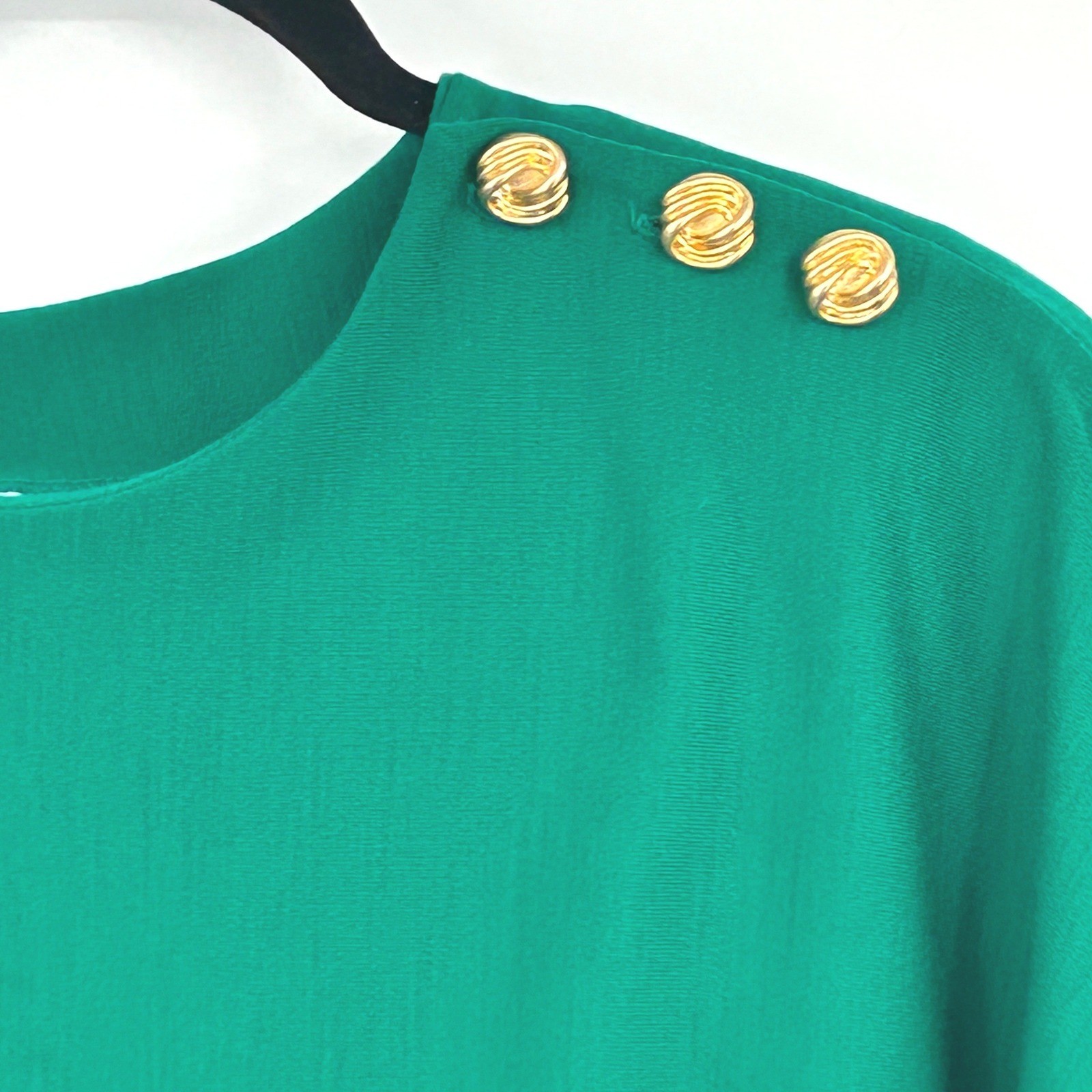 Womens Vintage 80s Wool Shift Dress S Green Gold Button Minimalist Collectibles