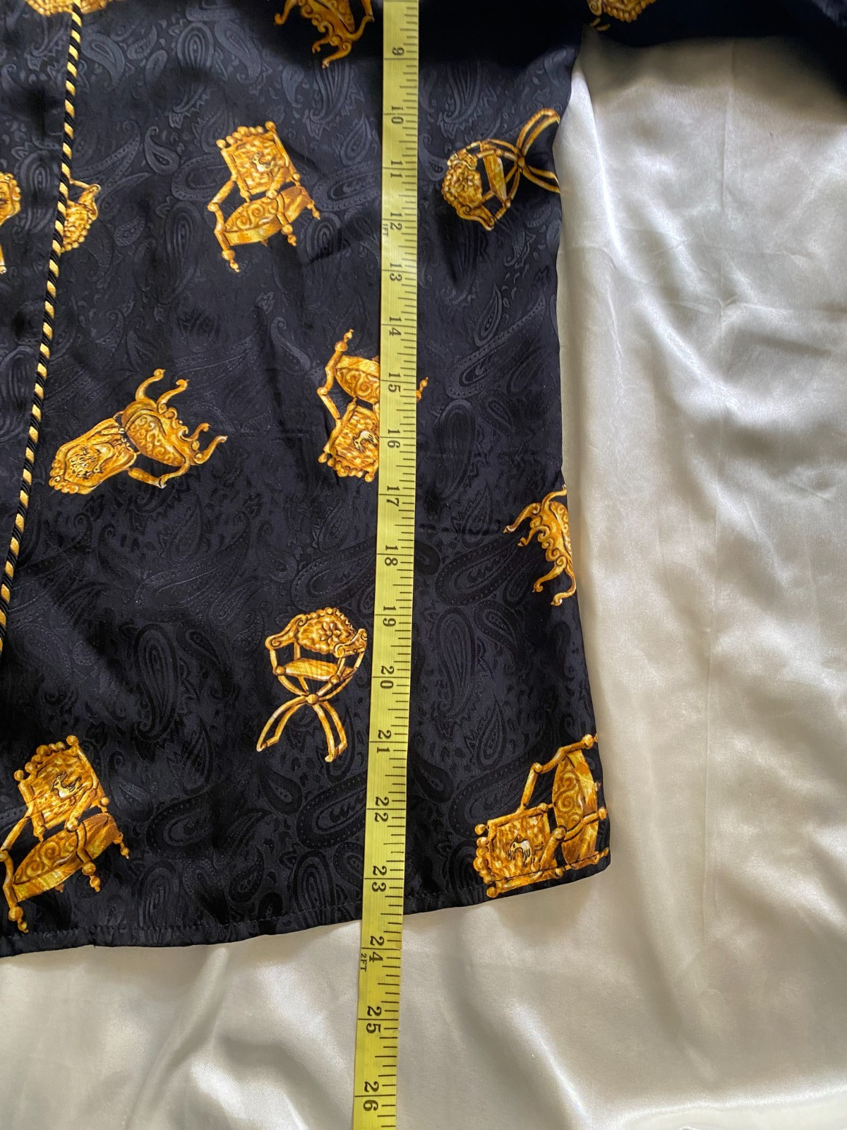 Vintage 1990s 100% Silk Baroque Chair Black Gold Novelty Blouse Size 6