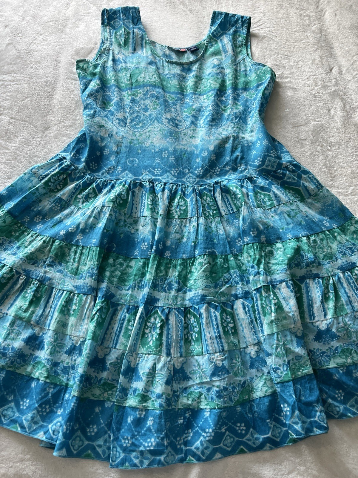 Vintage Phool India Boho Dress Lace Up Back Cotton Sundress COLORFUL Sz L NWOT