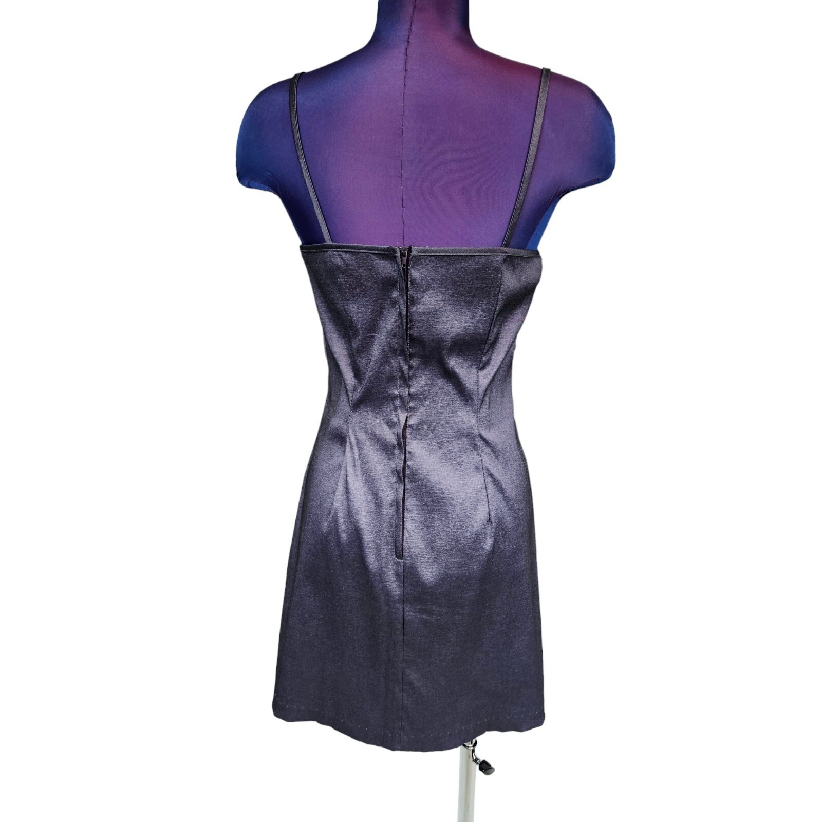 Vintage 90s La Belle Iridescent Purple Embroidered Satin Mini Dress Size 7 A37