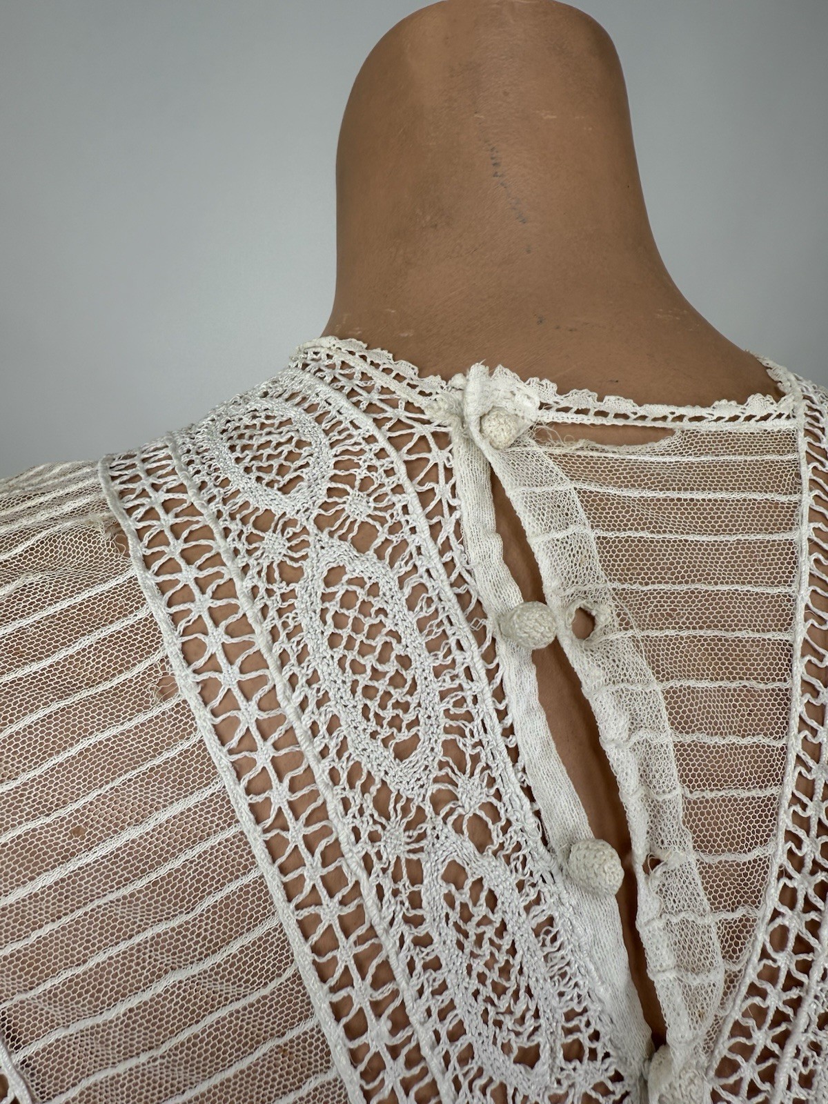 Antique Edwardian White Silk Net Cotton Crochet Blouse Ruffles Wounded BirdAS IS