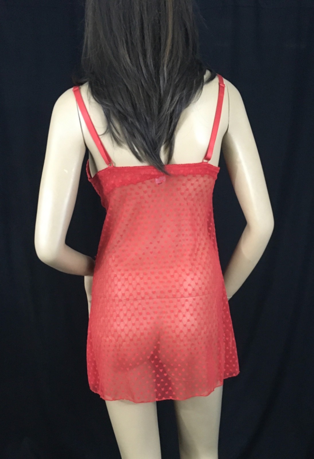 Rampage, Red lacy, sheer, shorty nighty with bra, L, chest, (6893)