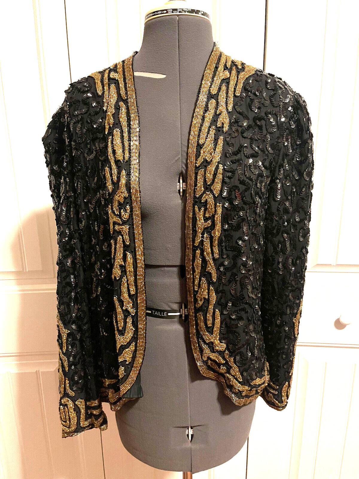 Vintage Nite Lune Gold and Black Sequined and Beaded Jacket