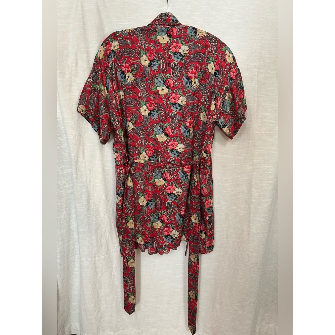 100% Silk Vintage august silk Floral Paisley Tie-Waist Mini Slip Dress & Robe