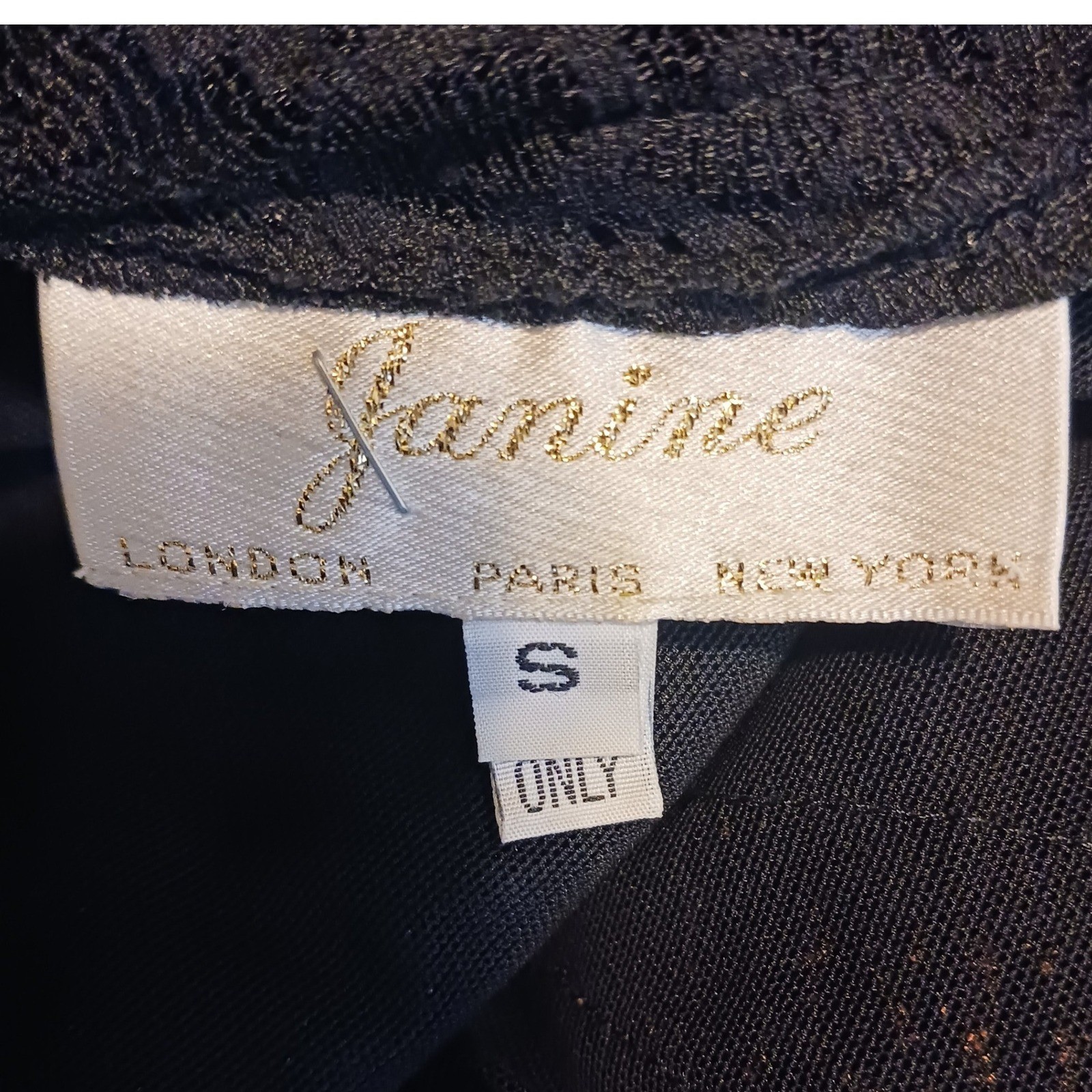 Vintage Janine 80s Goth Party Dress Black Bronze Metallic Lace Fringe Sequin S