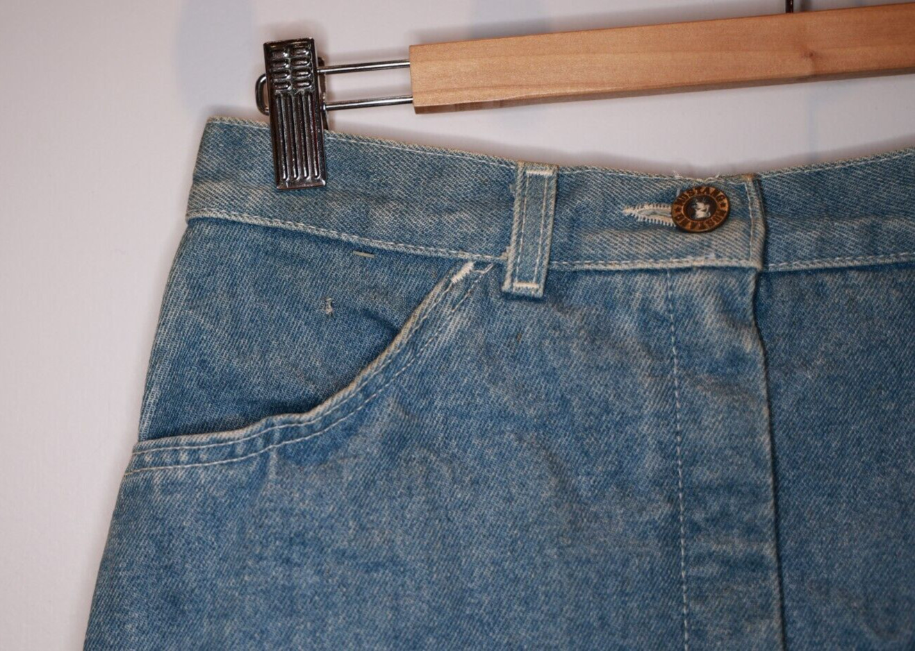 Vintage MUSTANG Midi Maxi Denim Skirt Approx 30 *** Attic Find With Holes Stains