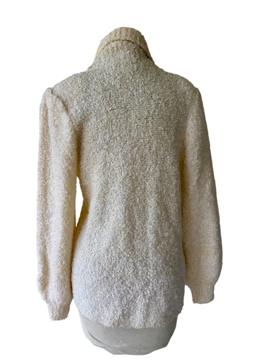 Vtg 80s Adele Joyce White Chenille Boucle Chunky Knit Cardigan Sweater Sz S 90s