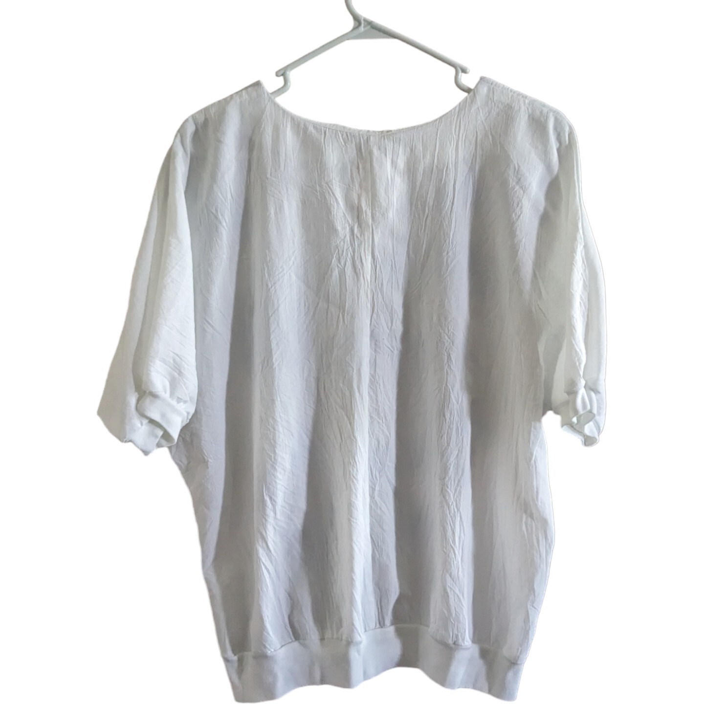 Vtg 80s/90s L/XL White Blue Floral Beaded Banded Waist Top Coastal Granny