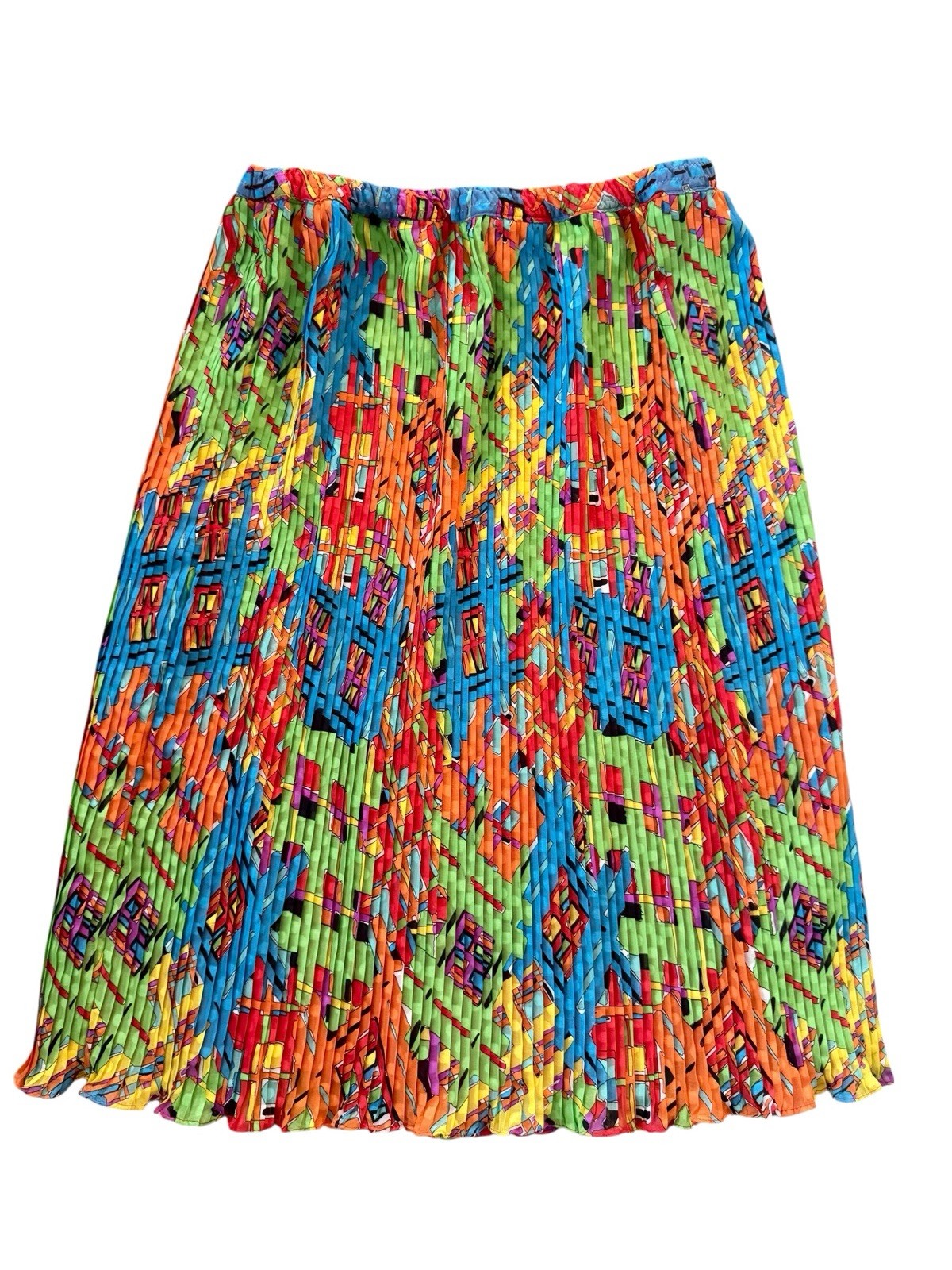 Vtg 80s Diane Freis Colorful Print Skirt Set Fits L/XL Micro Pleated Maximalism