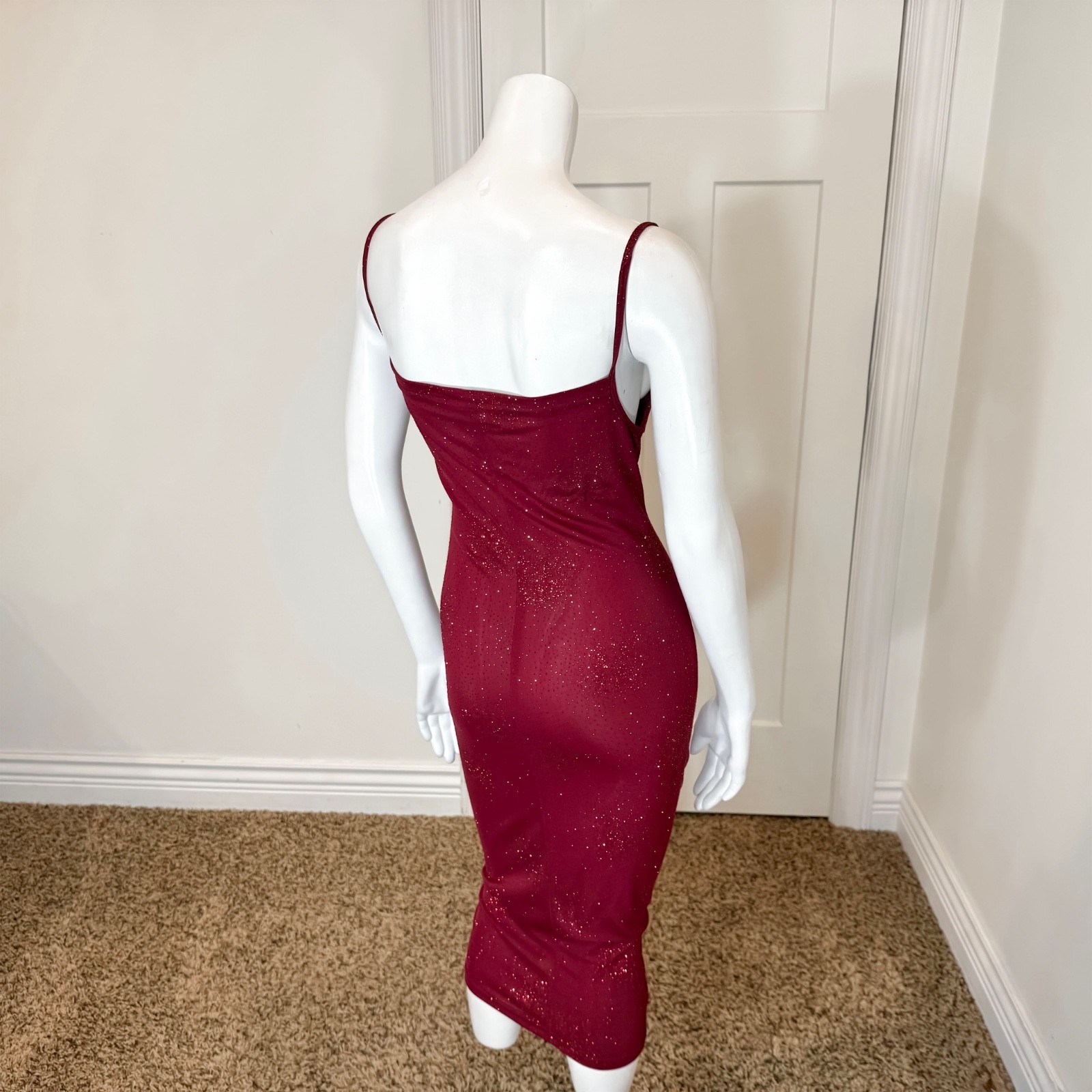 Vintage 90’s Y2K RED GLITTER PARTY DRESS M Stretchy Fairy Sparkle Bodycon Sexy