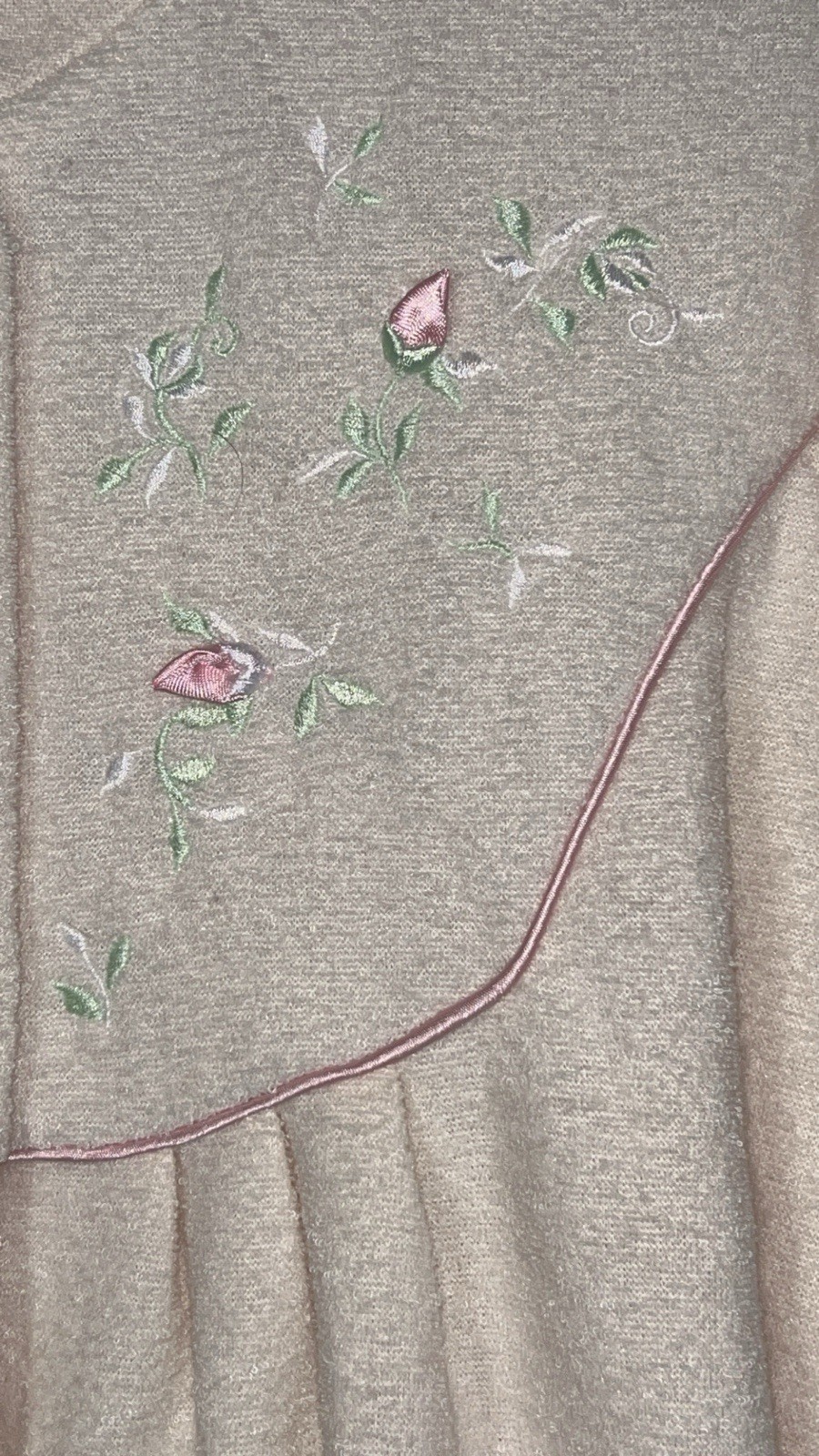 Cinejour VTG Rose Floral Embroidered Button-Front Thick Robe Small Cottage Core