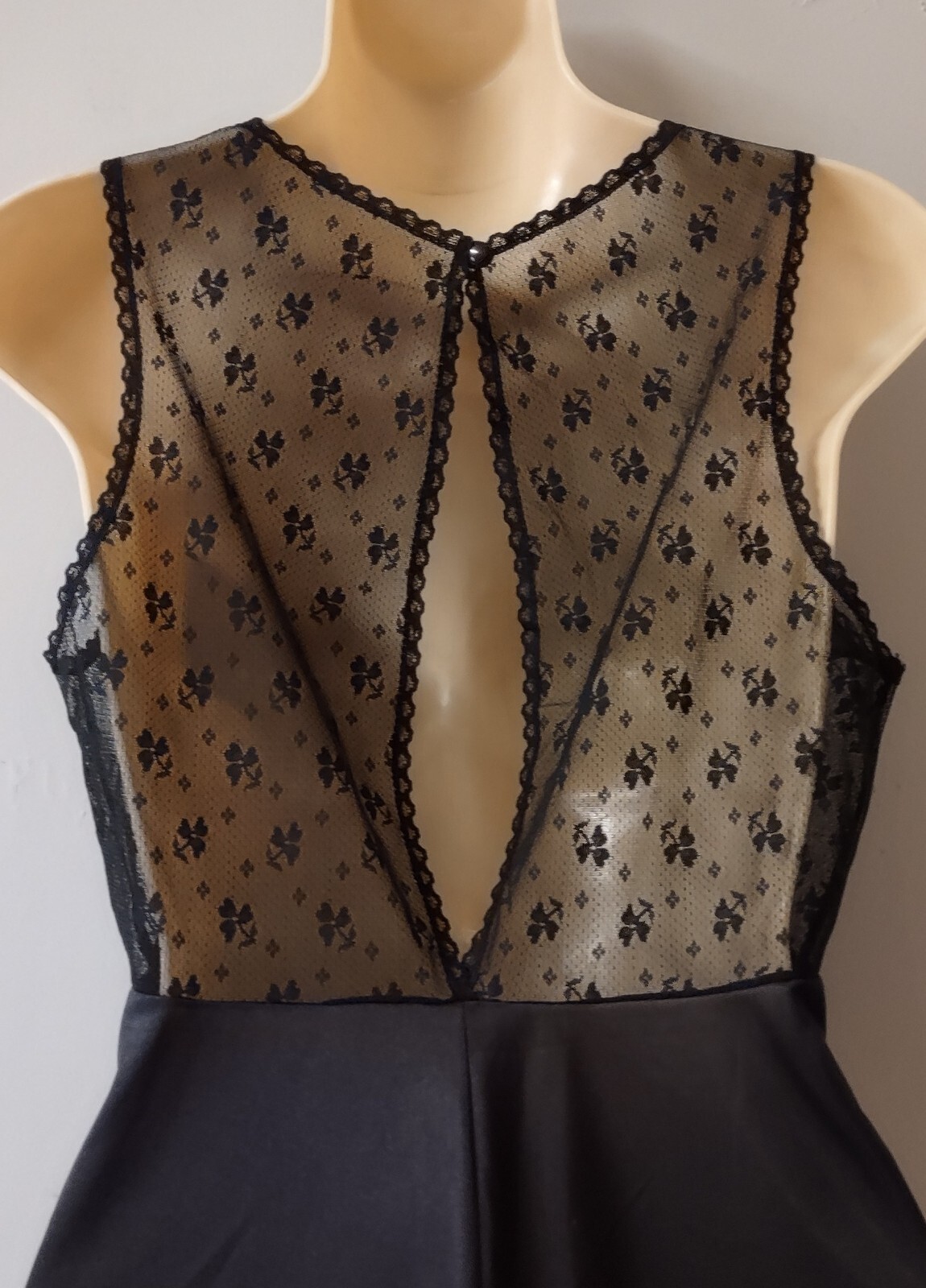 Vintage Jolie Two Black Nylon Sheer Lace Floral Step In Teddy S