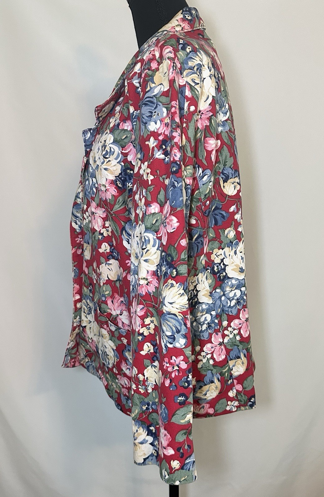 VTG Gotcha Covered Denim Blazer Floral Red Jacket Colorful Cotton Women XL
