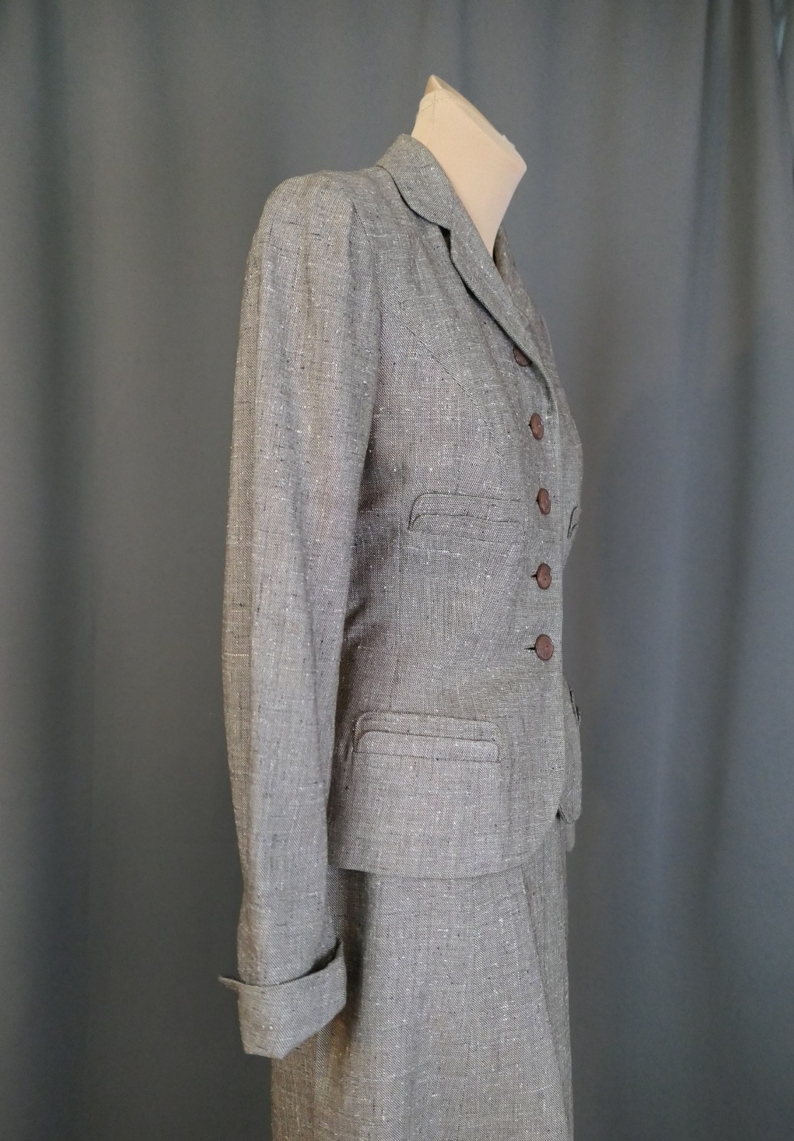Vintage 1950s Tailored Brown Suit Jacket, 33 bust Junior Size, + damaged skirt