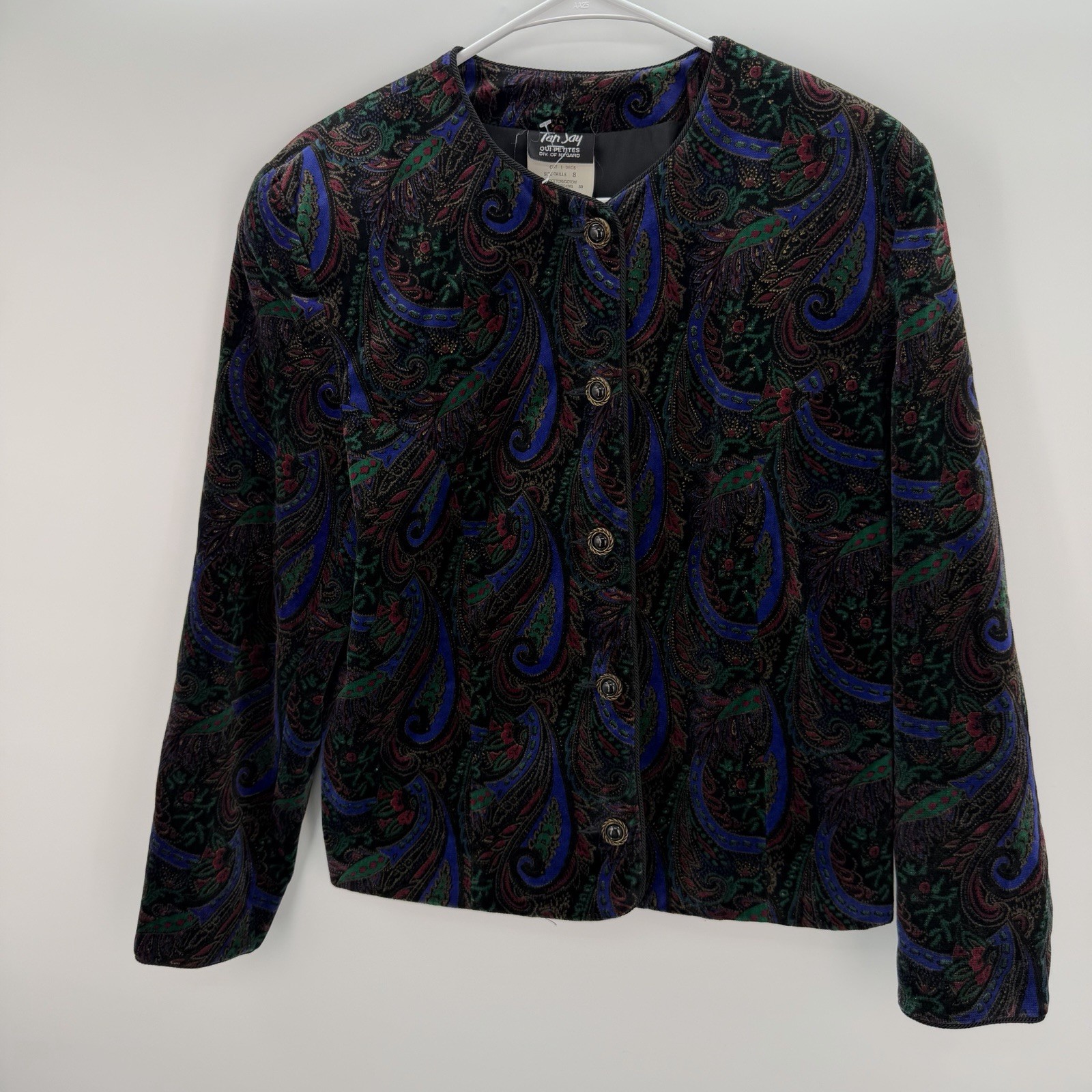 Tan Jay Oui Petites Nygard Paisley Print Blazer Jacket Size 8P 100% Cotton